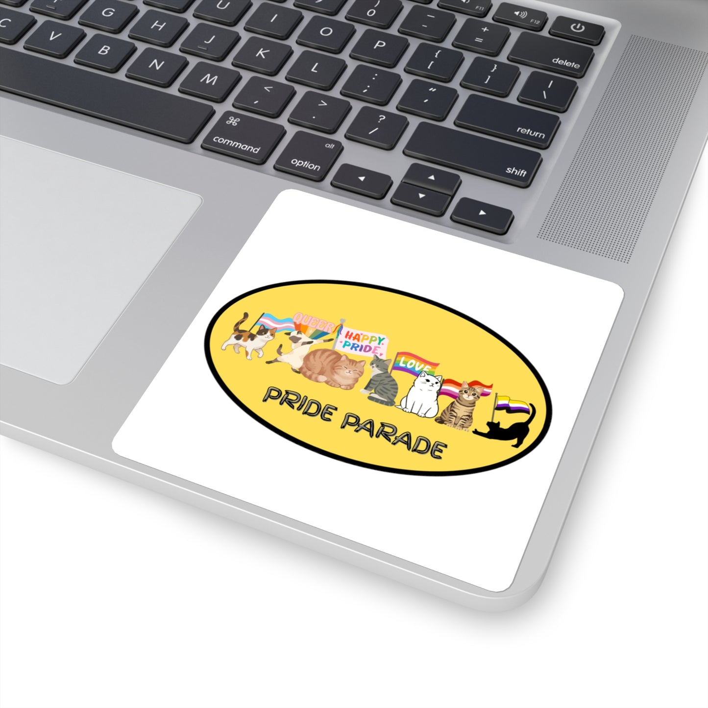 Pride Parade Cat Stickers – LGBTQ+ Rainbow Flag Square Sticker