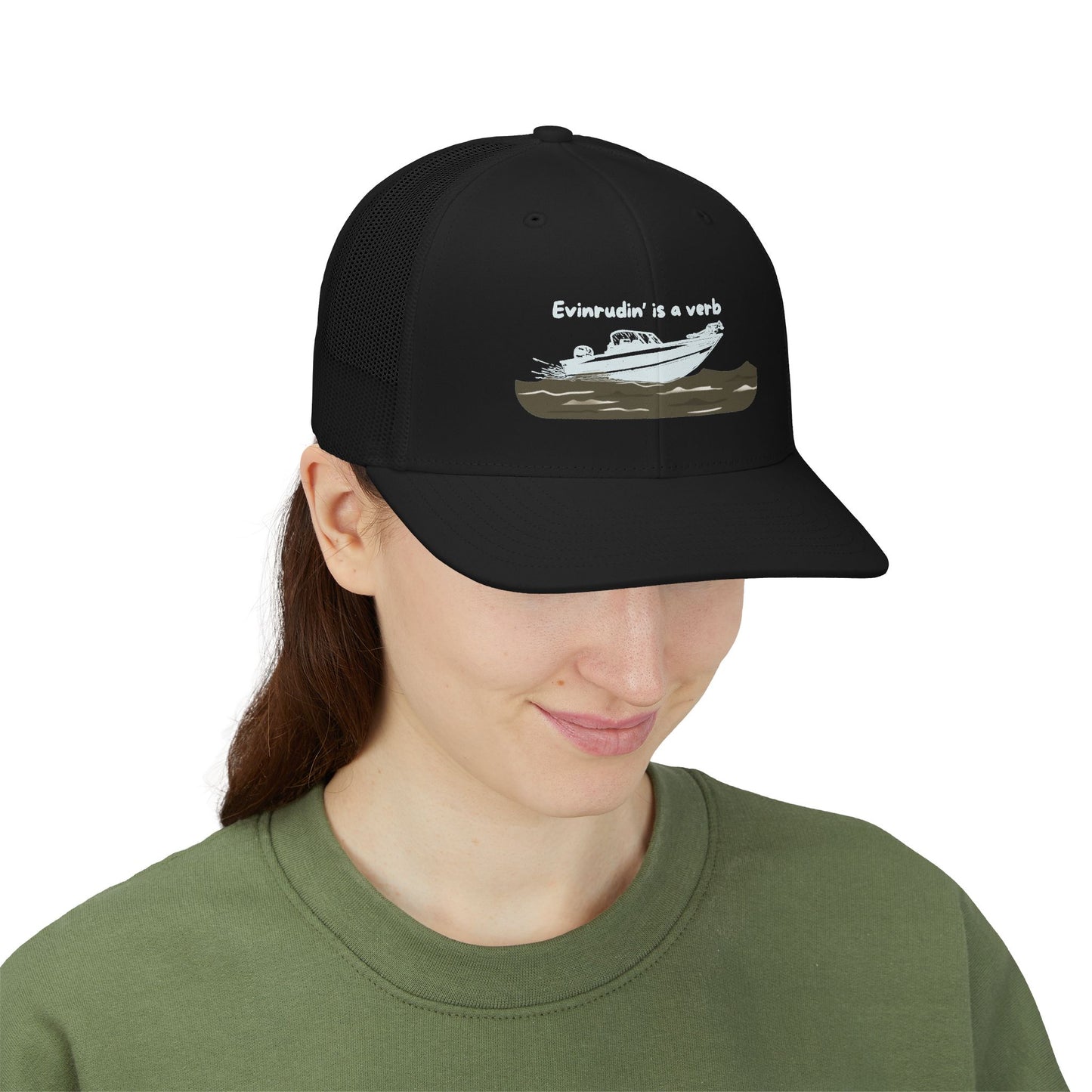 Boat Life Trucker Hat / Cap — "Evinrudin is a Verb" Snapback Hat celebrating days on the lake or river and Summer vibes