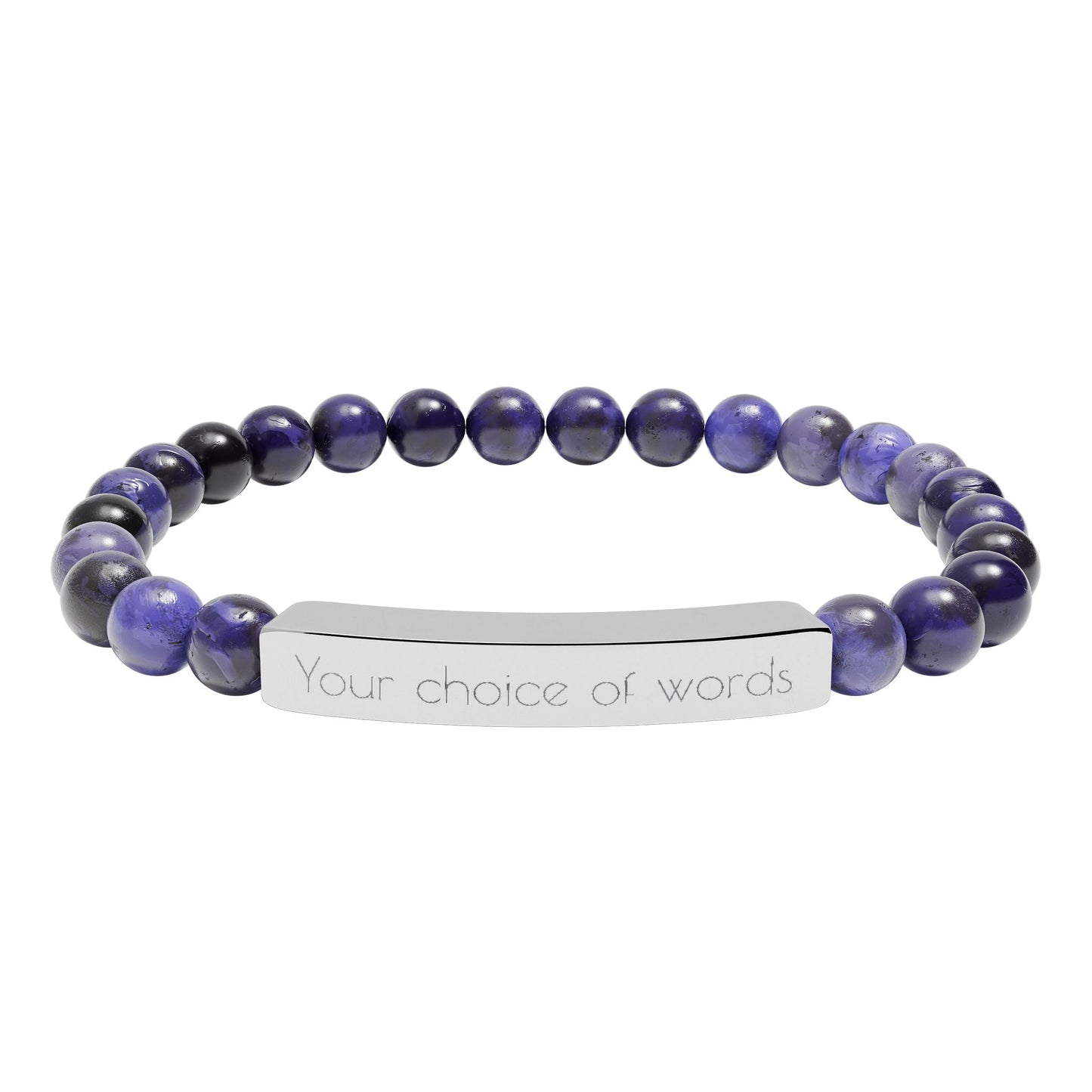 Custom Engravable Natural Stone Bead Bracelet — Personalized Bar Stretch Bracelet - YOU CHOOSE THE WORDS or PHRASE