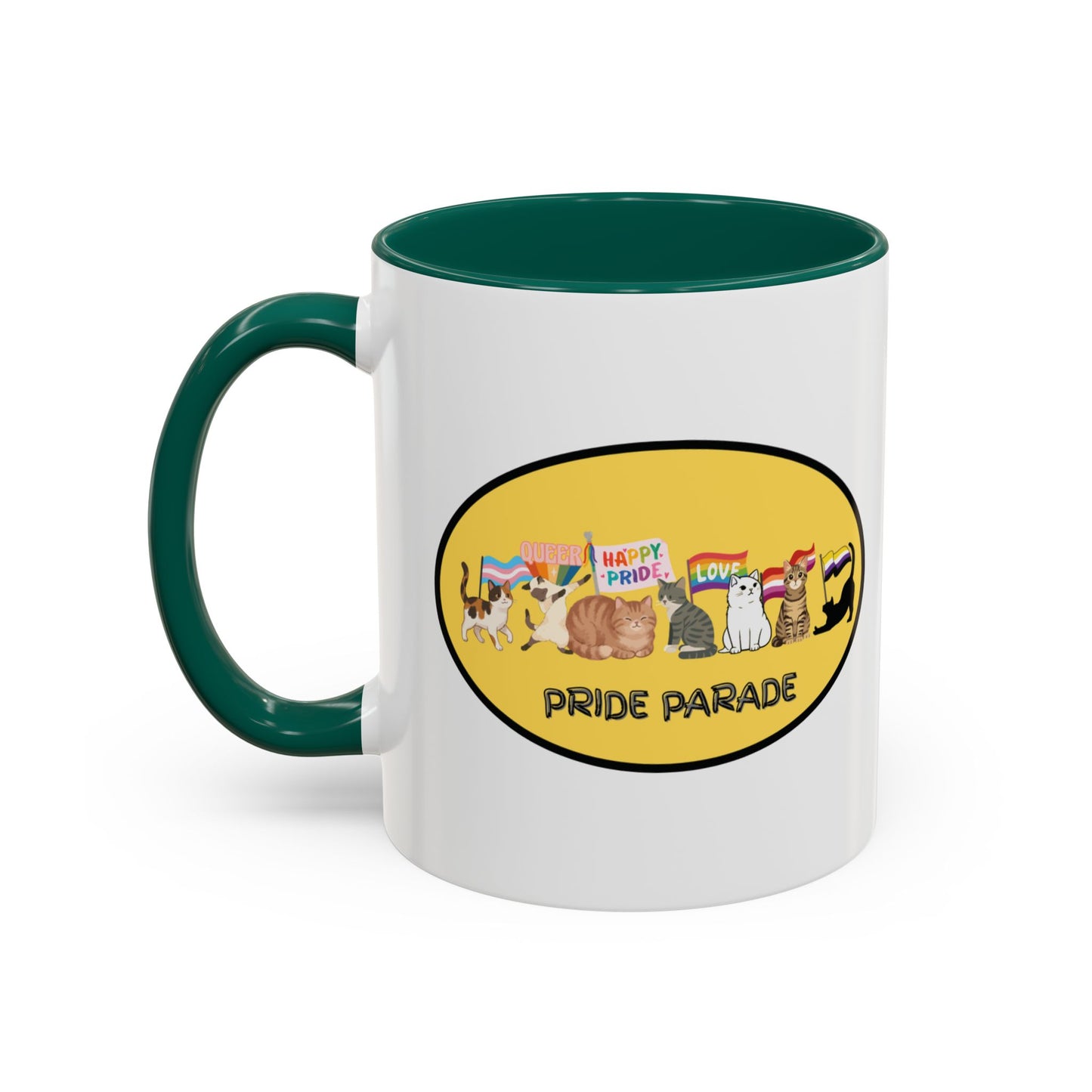 CAT LGBTQ Pride Parade "You are Enough" Coffee Mug — Color Accent 11oz & 15oz - Kitties on Parade!