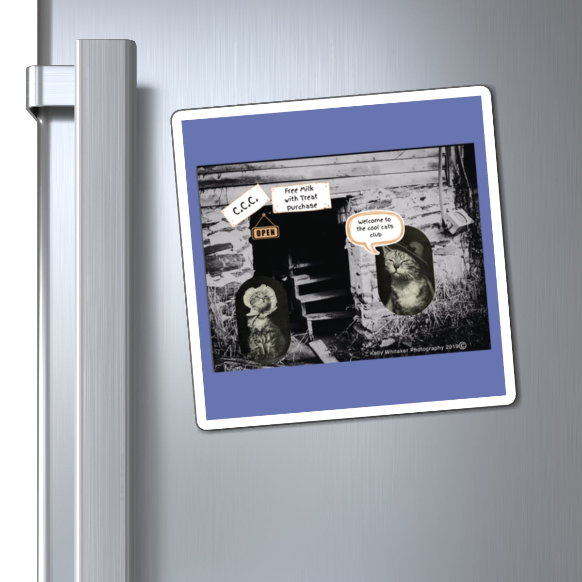 Vintage Cats Funny Magnet — Haunted Staircase with Ghostly Speech Bubbles
