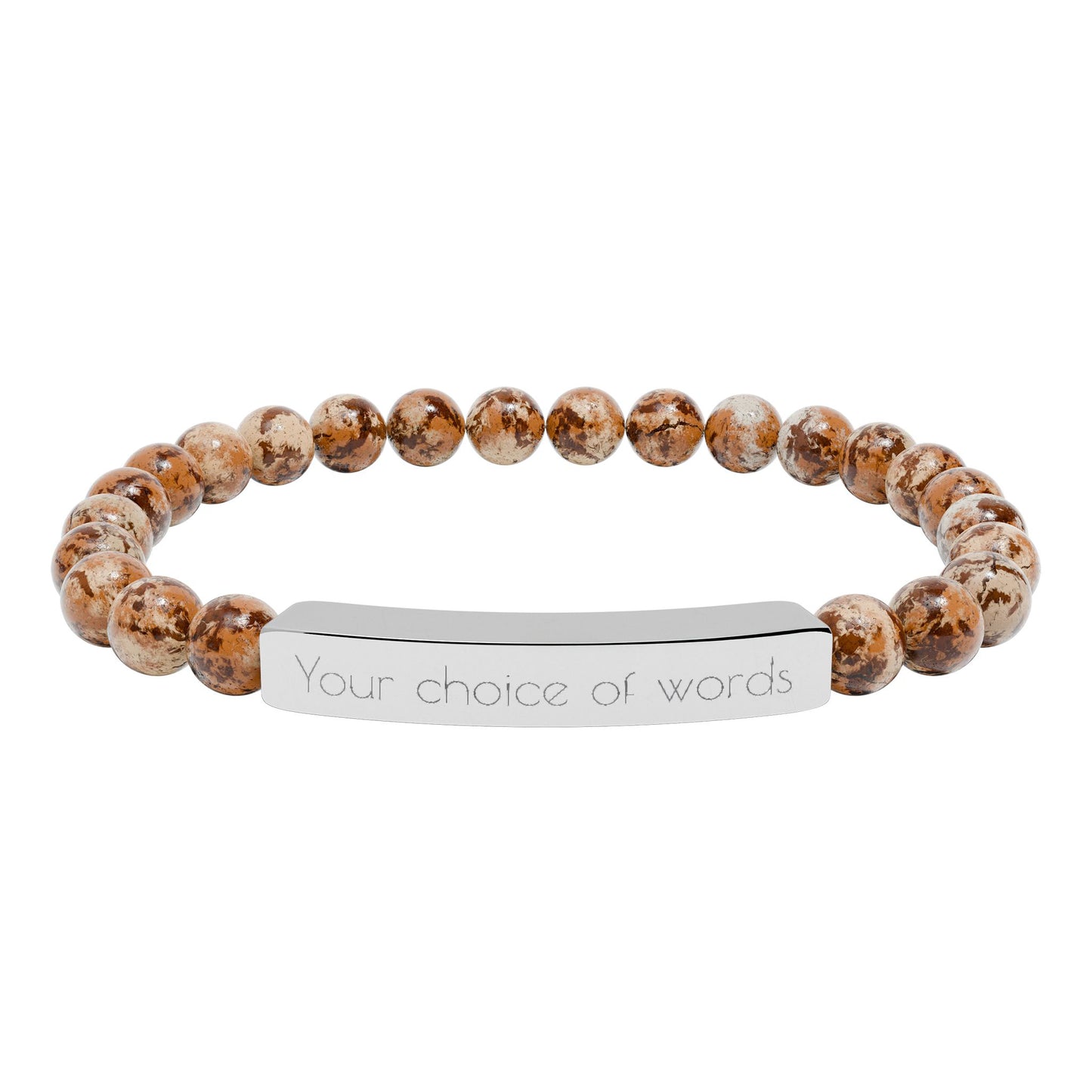 Custom Engravable Natural Stone Bead Bracelet — Personalized Bar Stretch Bracelet - YOU CHOOSE THE WORDS or PHRASE