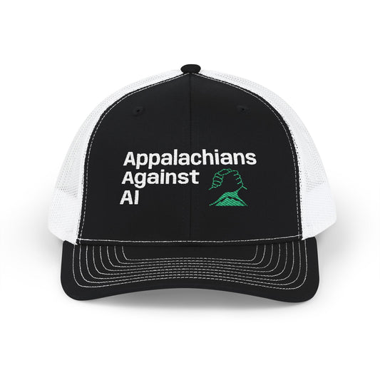 Appalachians Against AI - Snapback Trucker Hat — Mountain Pride Mesh Cap SAVE APPALACHIA FROM DATA CENTERS - ANTI AI hat