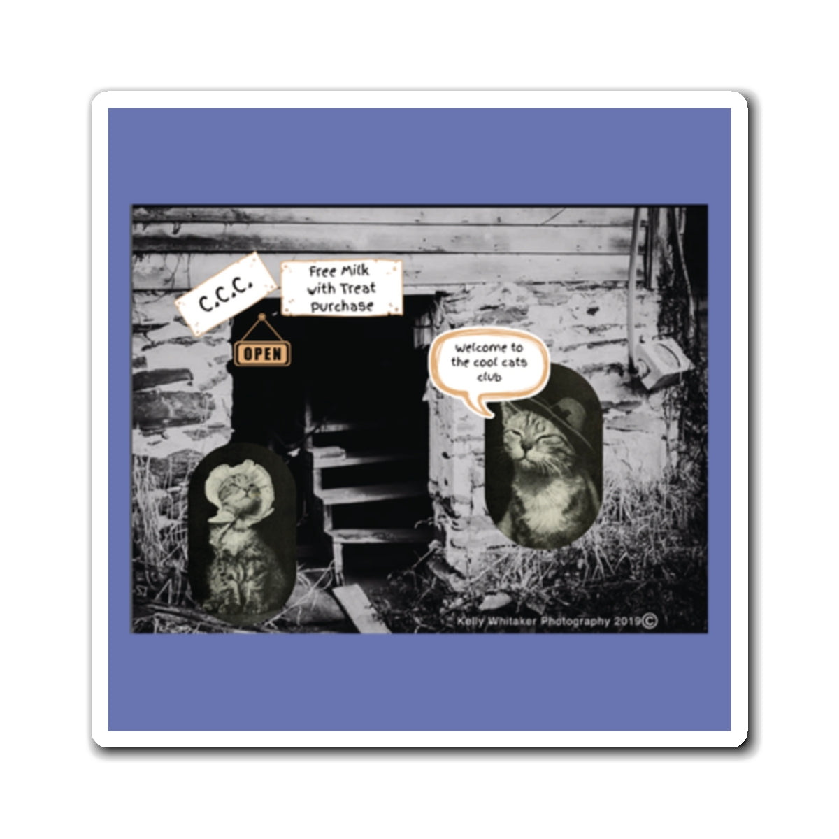 Vintage Cats Funny Magnet — Haunted Staircase with Ghostly Speech Bubbles