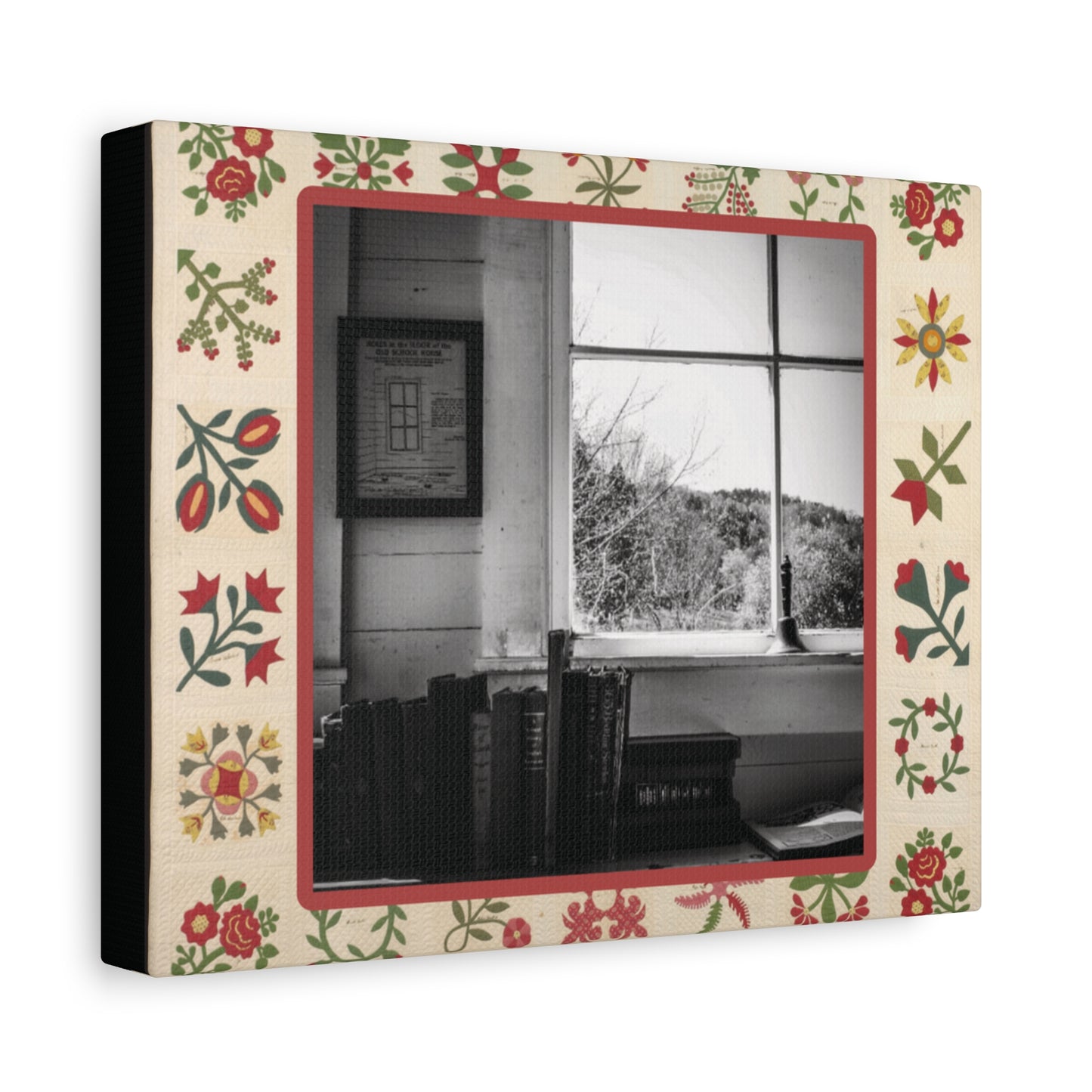 Floral Frame Vintage Photo Stretched Canvas Wall Art