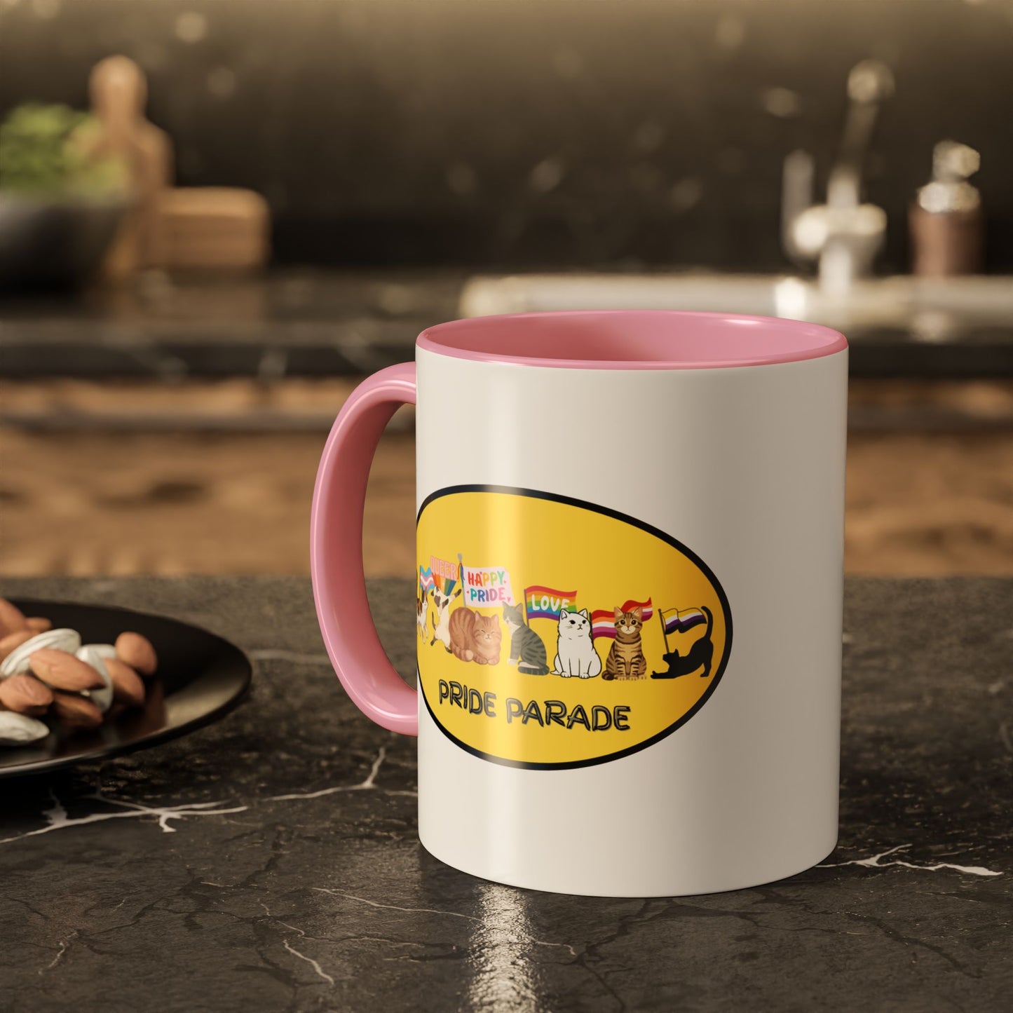 CAT LGBTQ Pride Parade "You are Enough" Coffee Mug — Color Accent 11oz & 15oz - Kitties on Parade!