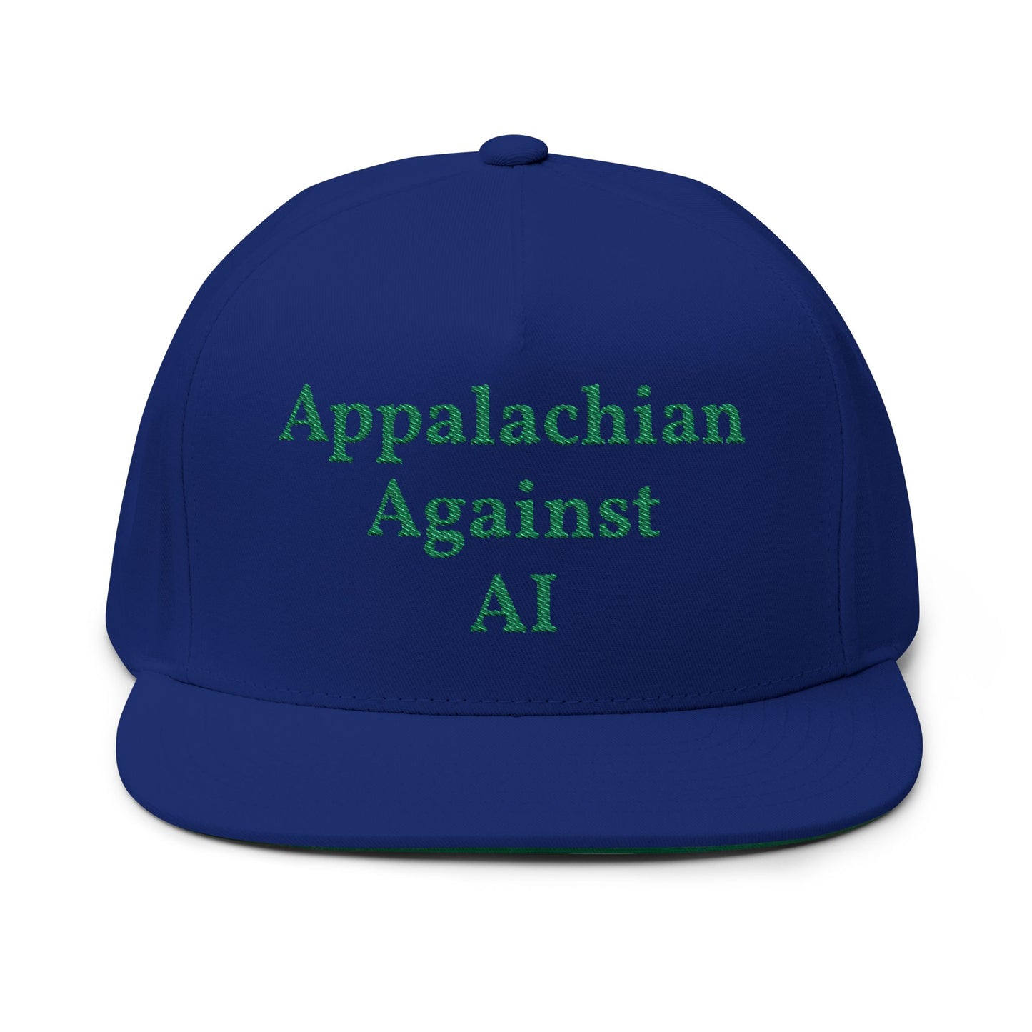 ANTI AI - NO AI hat with Embroidered "Appalachian Against AI" Flat Bill Cap — Statement Hat Against Artificial Intelligence WOMAN OWNED BUSIINESS