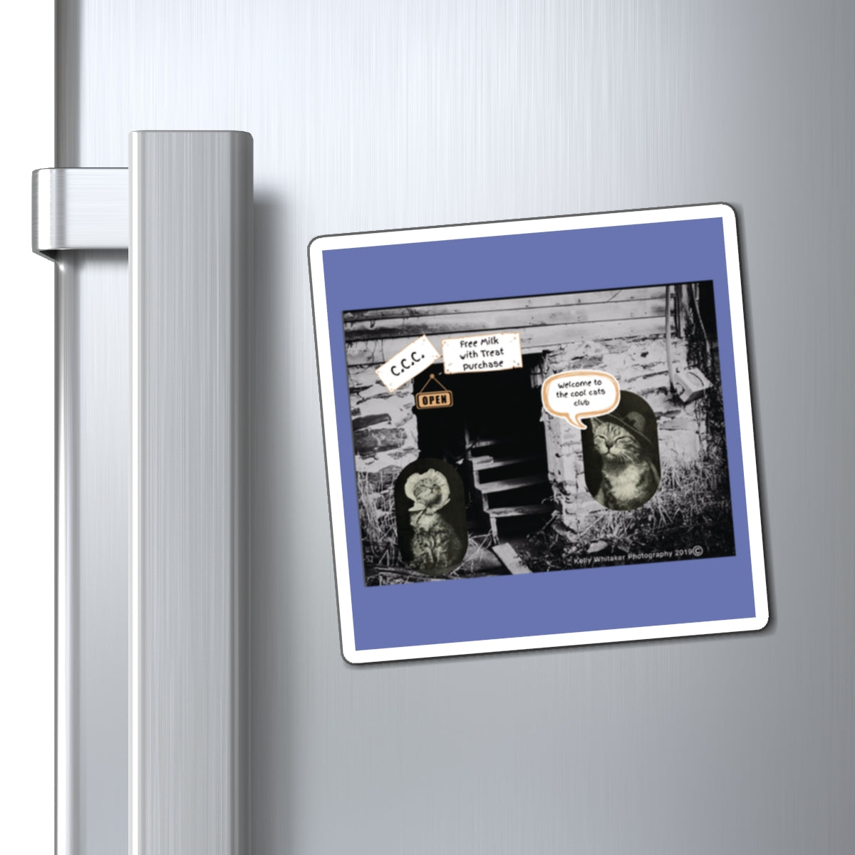 Vintage Cats Funny Magnet — Haunted Staircase with Ghostly Speech Bubbles