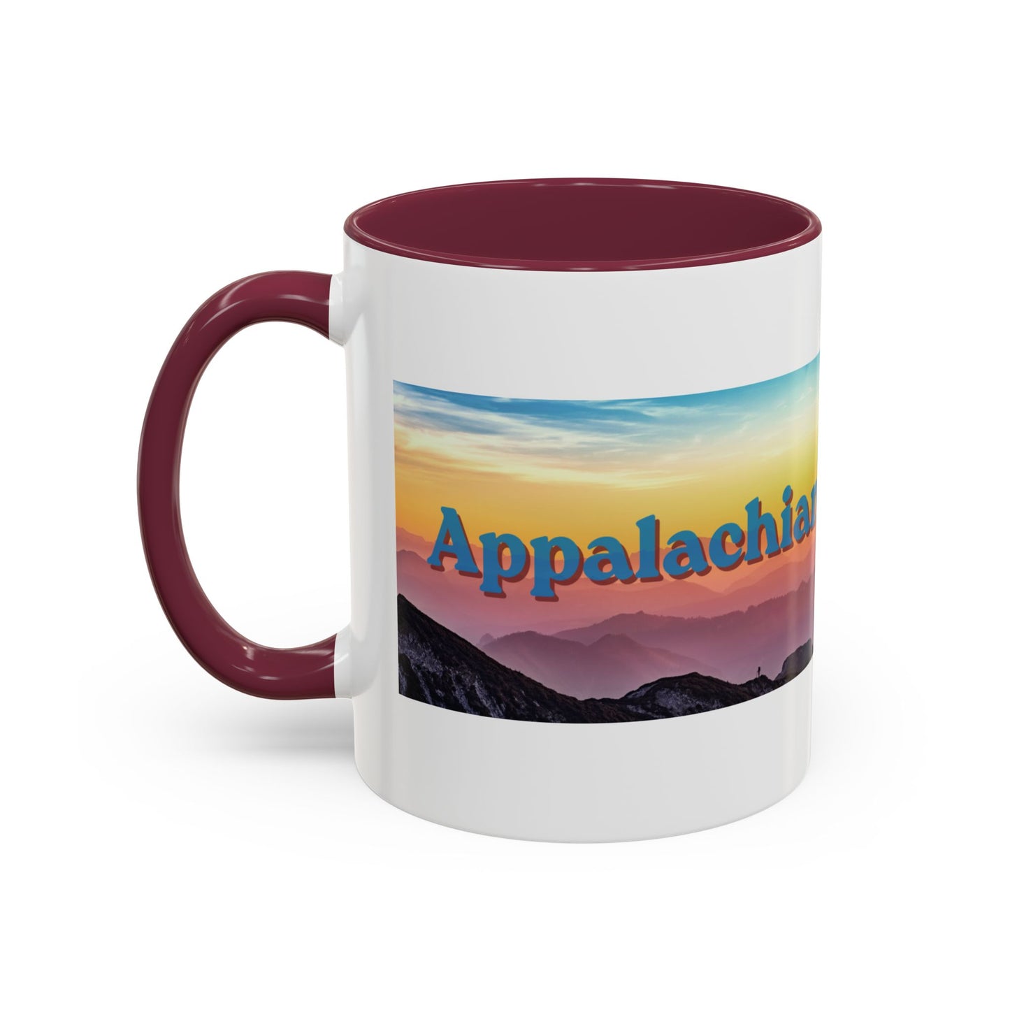 Appalachian Mountain Sunset Mug — "Appalachian? Appsolutely!" Colorful Coffee Cup (11oz/15oz)