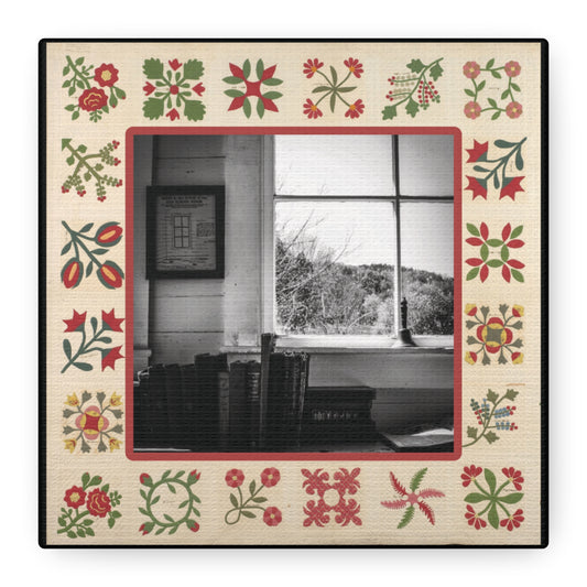 Black & White Photograph Vintage Style Frame on Stretched Canvas Wall Art, Home Decor, Photo of Window, Antique Books - Appalachian Collections Photography
