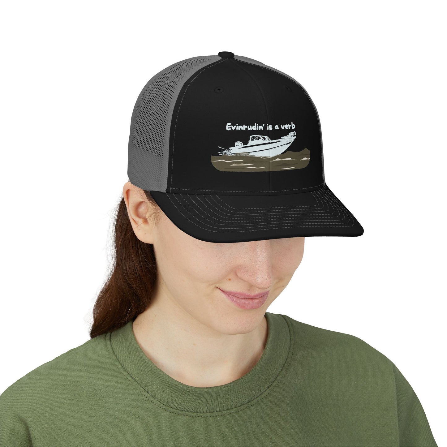 Boat Life Trucker Hat / Cap — "Evinrudin is a Verb" Snapback Hat celebrating days on the lake or river and Summer vibes