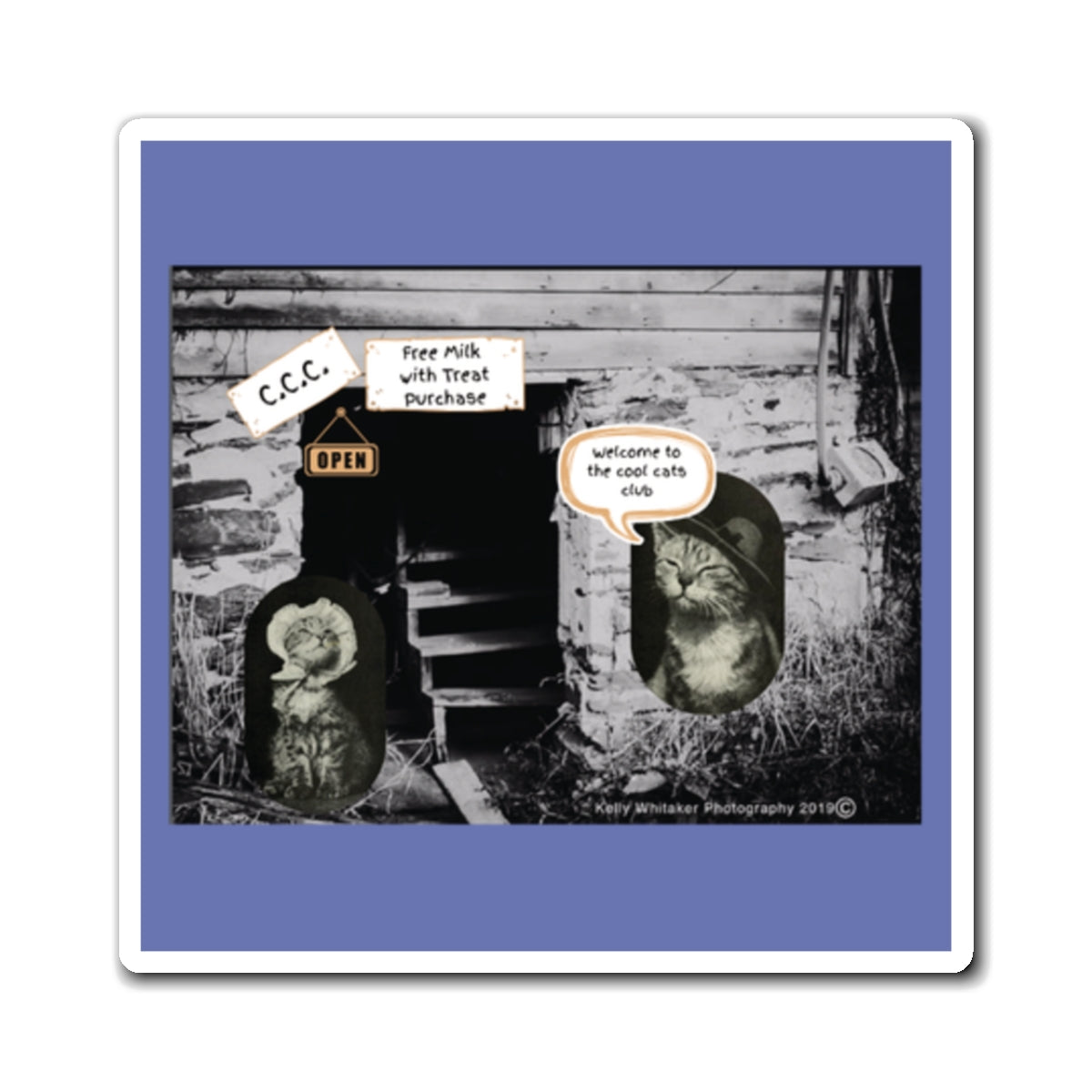 Vintage Cats Funny Magnet — Haunted Staircase with Ghostly Speech Bubbles