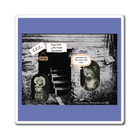 Vintage Cats Funny Magnet — Haunted Staircase with Ghostly Speech Bubbles