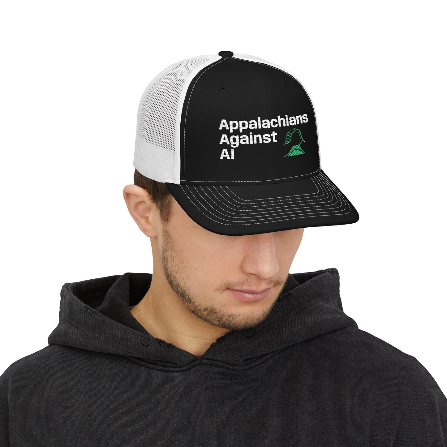 Appalachians Against AI - Snapback Trucker Hat — Mountain Pride Mesh Cap SAVE APPALACHIA FROM DATA CENTERS - ANTI AI hat