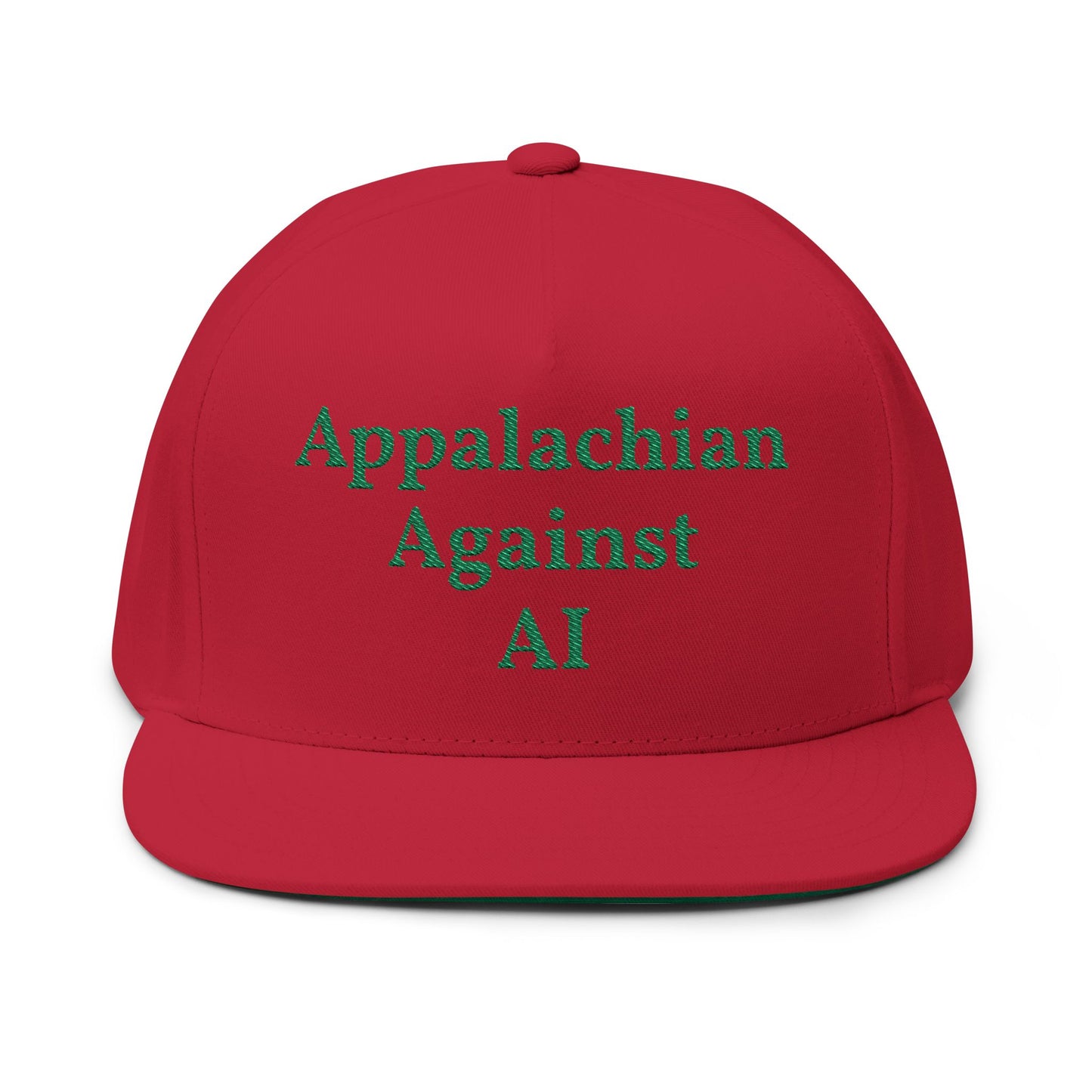 ANTI AI - NO AI hat with Embroidered "Appalachian Against AI" Flat Bill Cap — Statement Hat Against Artificial Intelligence WOMAN OWNED BUSIINESS