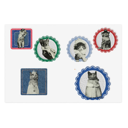 Vintage Cat Sticker Sheet — Retro Kitty Decorative Stickers - Kitty Badges - Patches with Cats - Cats with Crowns & Clothes