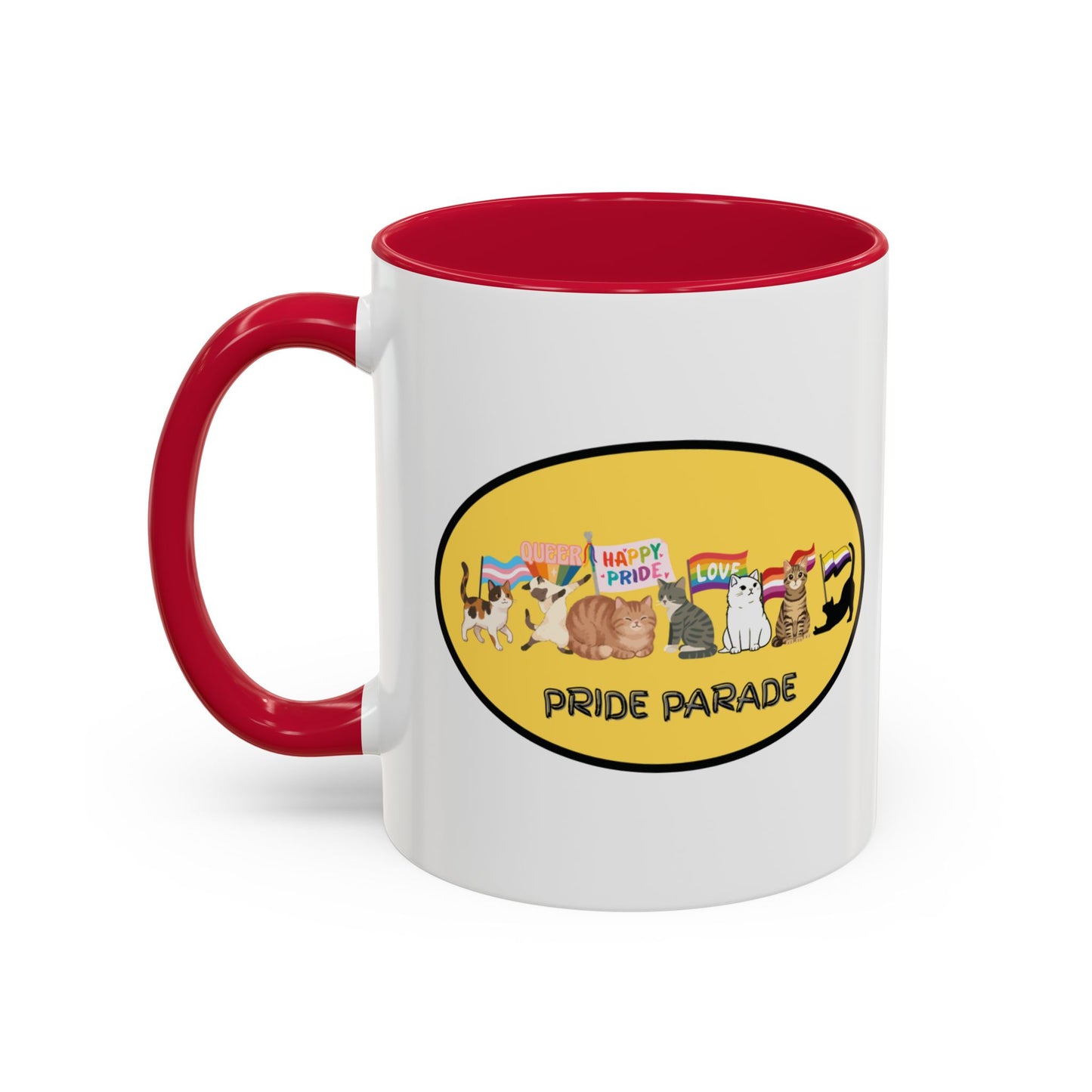 CAT LGBTQ Pride Parade "You are Enough" Coffee Mug — Color Accent 11oz & 15oz - Kitties on Parade!