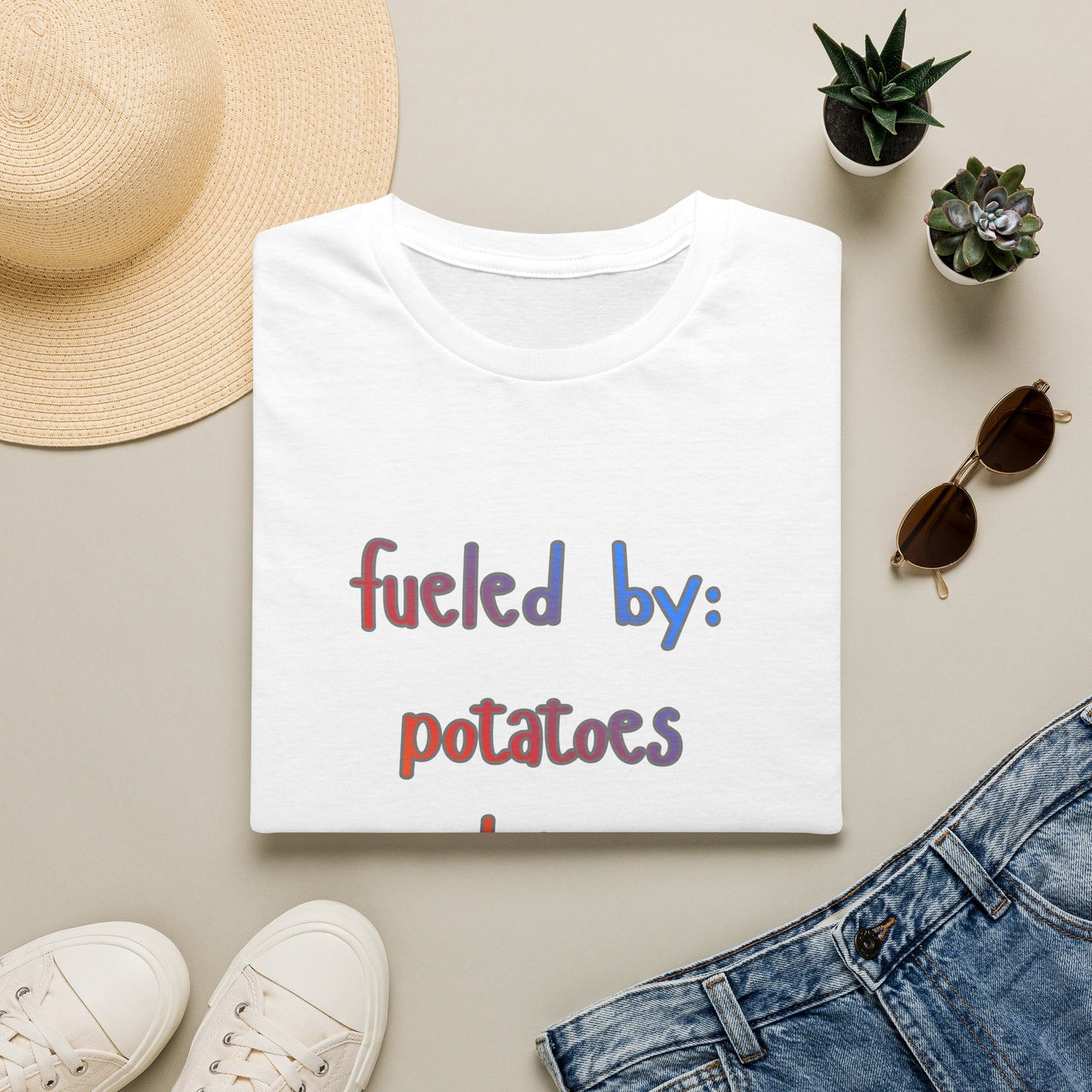 Fueled By: Potatoes Dairy Coffee T-Shirt Shirt for People on the Run who love Cheese :) Gen X WOMAN OWNED BUSINESS