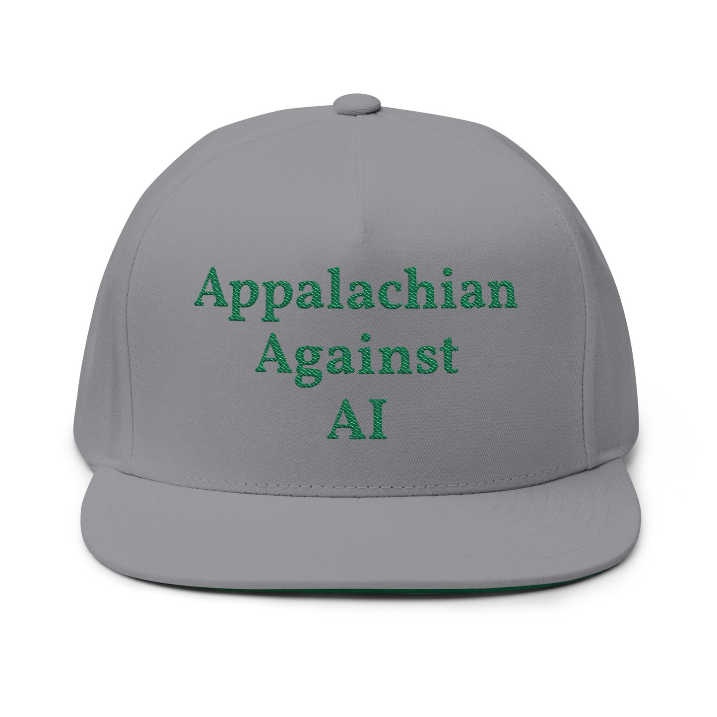 ANTI AI - NO AI hat with Embroidered "Appalachian Against AI" Flat Bill Cap — Statement Hat Against Artificial Intelligence WOMAN OWNED BUSIINESS