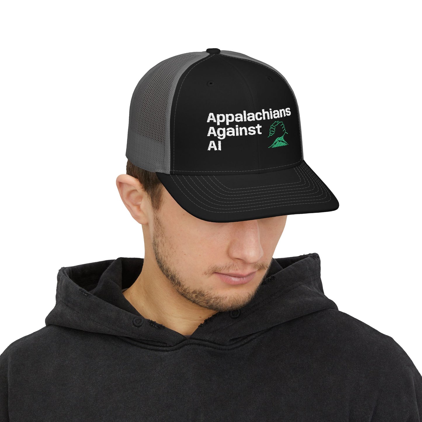 Appalachians Against AI - Snapback Trucker Hat — Mountain Pride Mesh Cap SAVE APPALACHIA FROM DATA CENTERS - ANTI AI hat