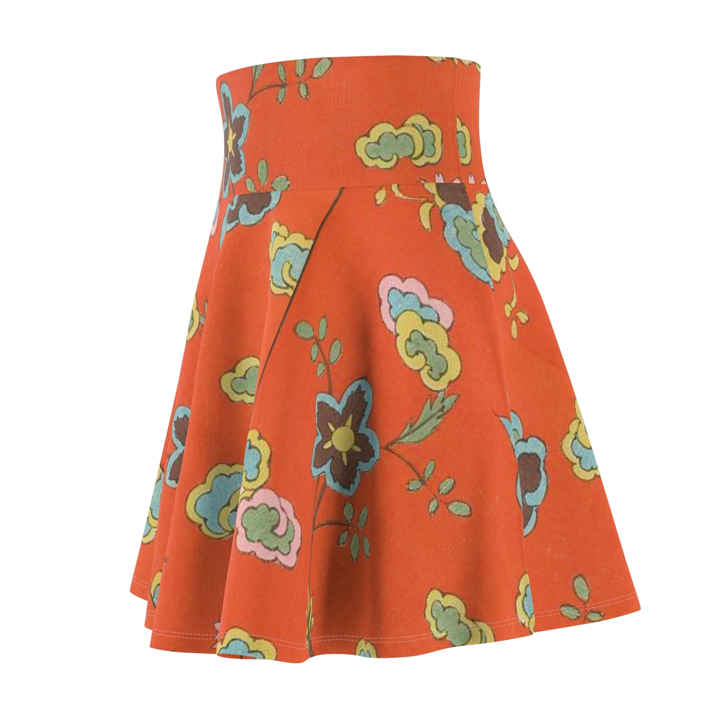 Floral Orange Skirt – Retro Bloom A-Line - Vintage Japanese Fabric Design with Comfy, lightweight fabric, Woman-Owned Business & Artist