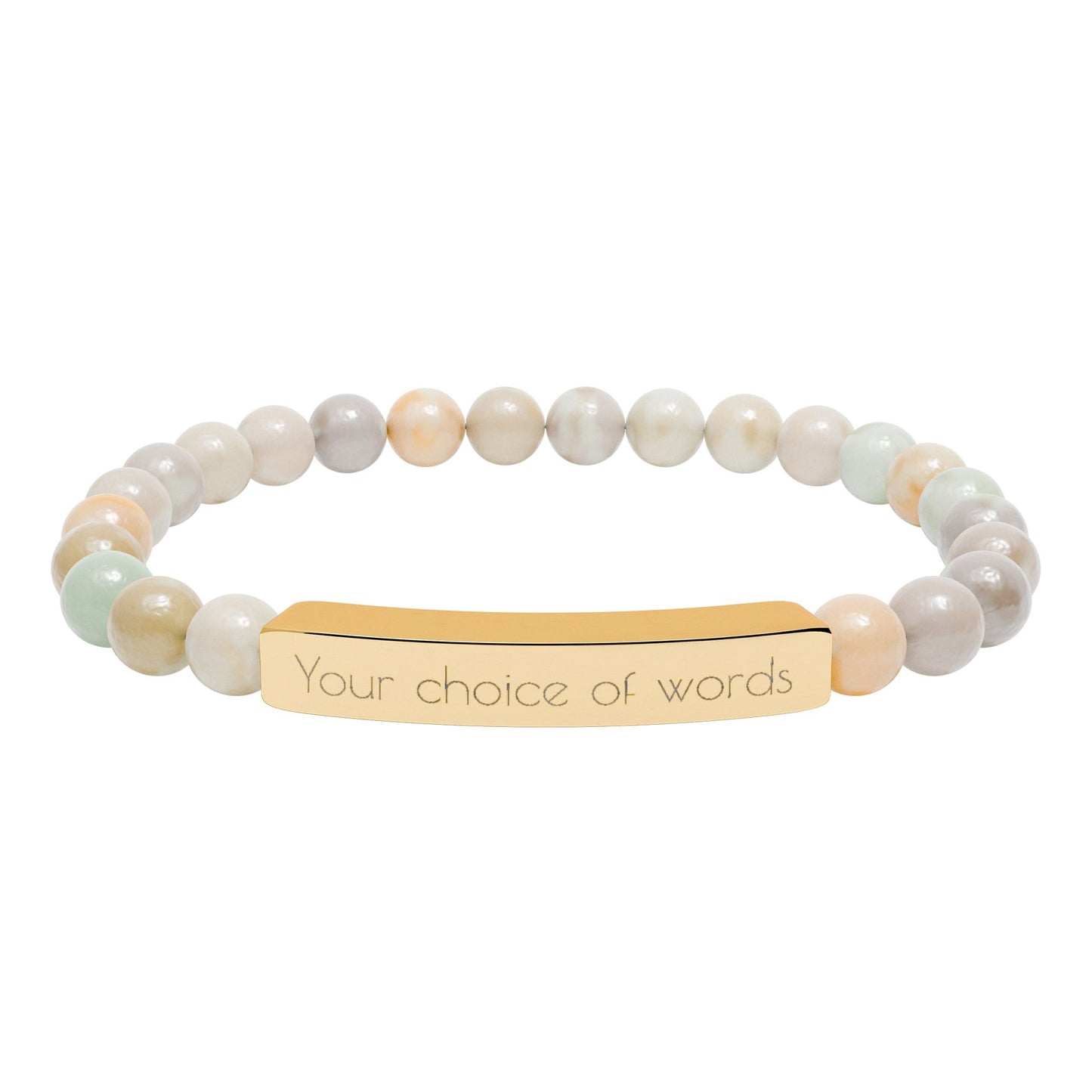 Custom Engravable Natural Stone Bead Bracelet — Personalized Bar Stretch Bracelet - YOU CHOOSE THE WORDS or PHRASE