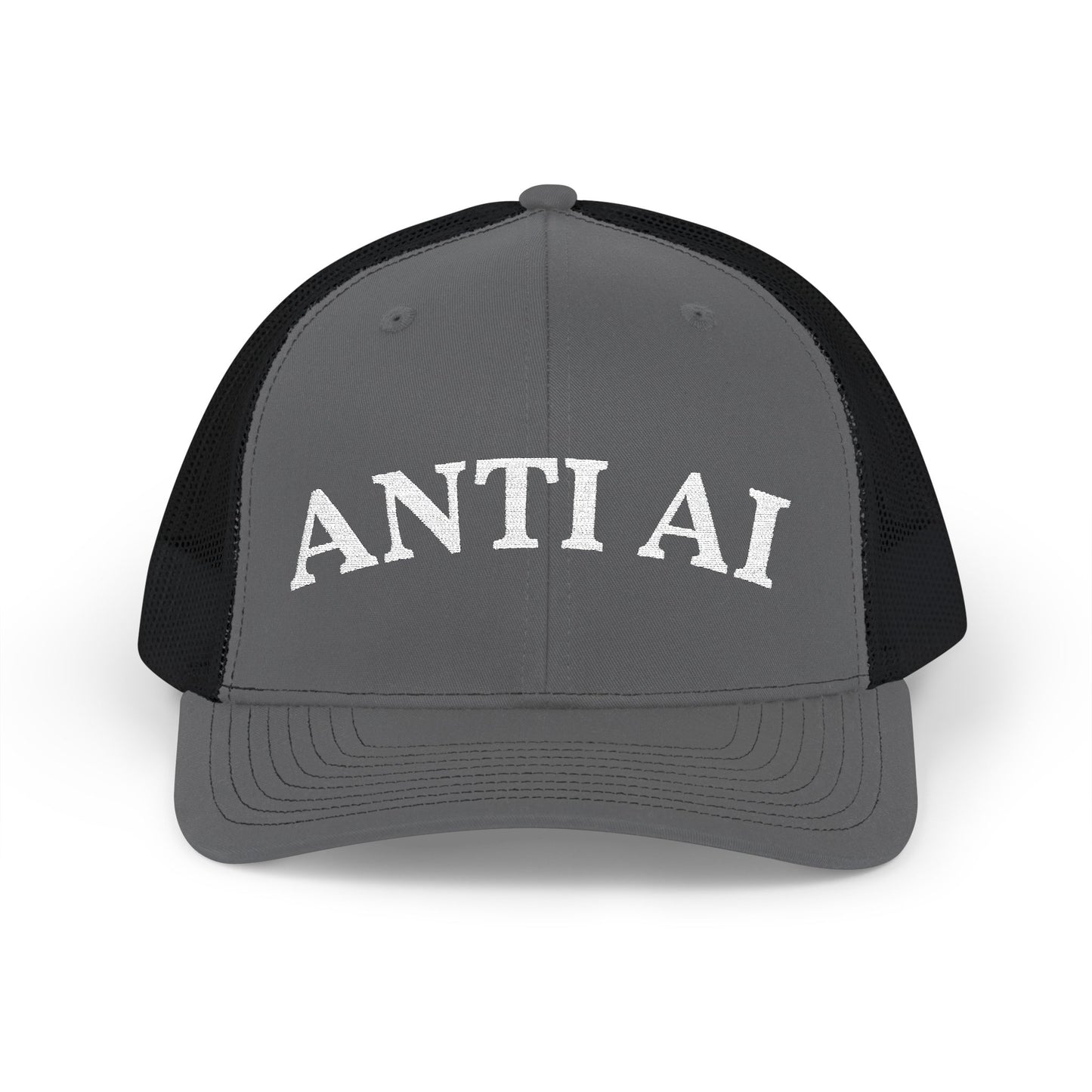 ANTI AI Snapback Trucker Hat – Retro White-Black Mesh Cap for Those who DETEST AI and want the world to know! NO AI and NO DATA CENTERS