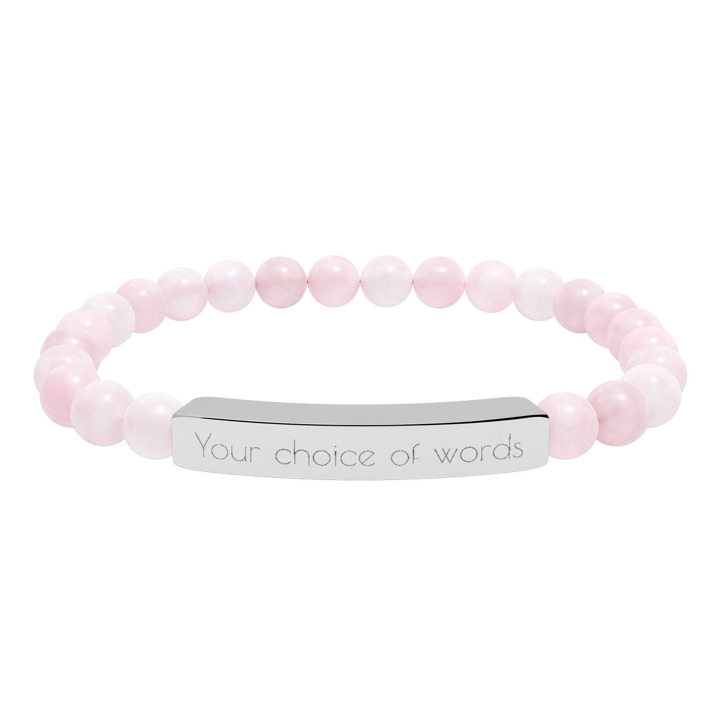 Custom Engravable Natural Stone Bead Bracelet — Personalized Bar Stretch Bracelet - YOU CHOOSE THE WORDS or PHRASE
