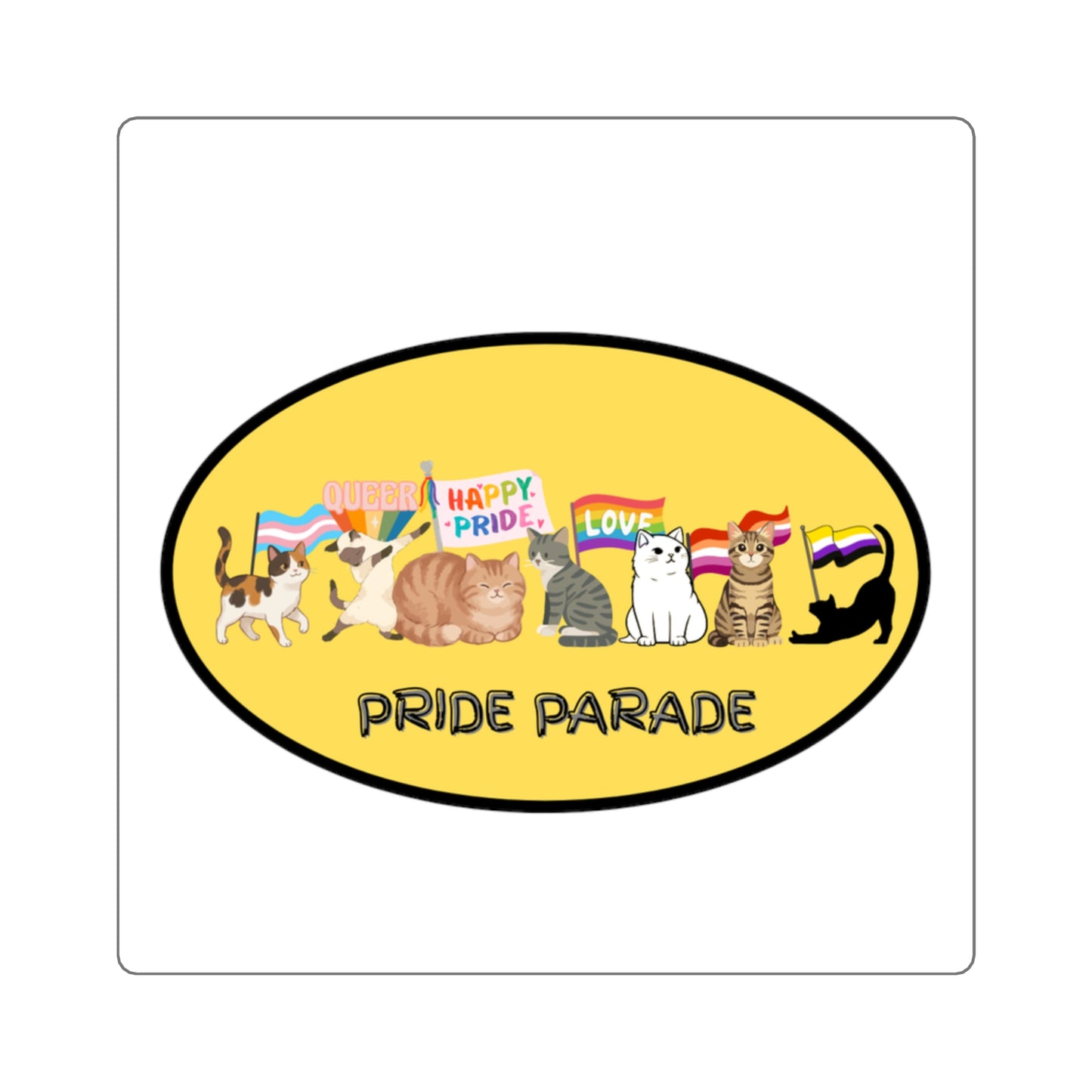 Pride Parade Cat Stickers – LGBTQ+ Rainbow Flag Square Sticker