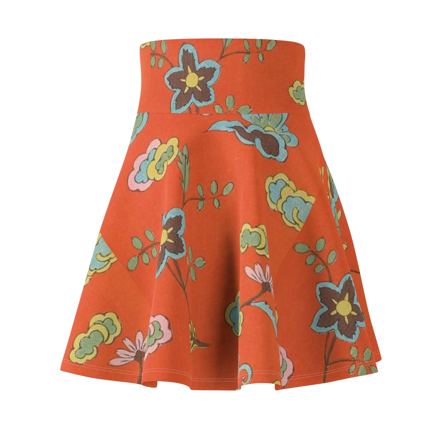 Floral Orange Skirt – Retro Bloom A-Line - Vintage Japanese Fabric Design with Comfy, lightweight fabric, Woman-Owned Business & Artist
