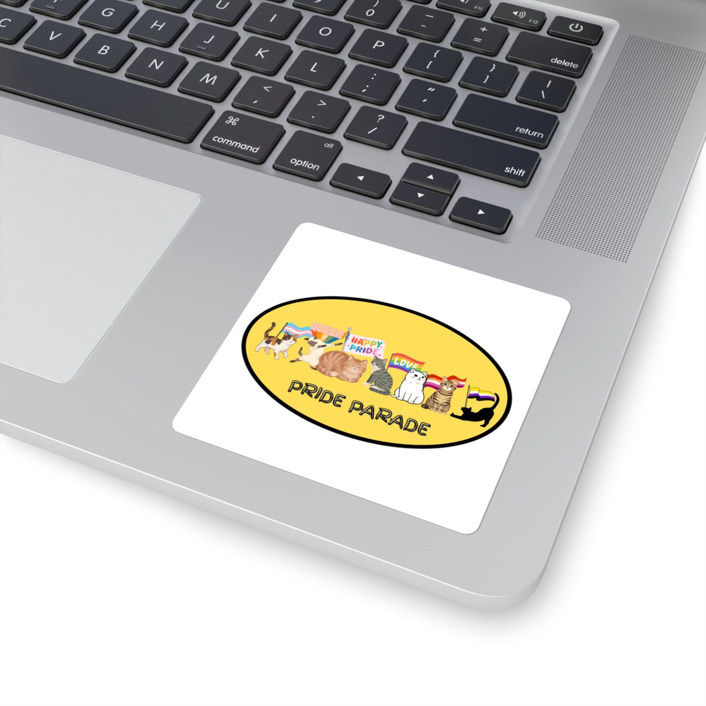 Pride Parade Cat Stickers – LGBTQ+ Rainbow Flag Square Sticker