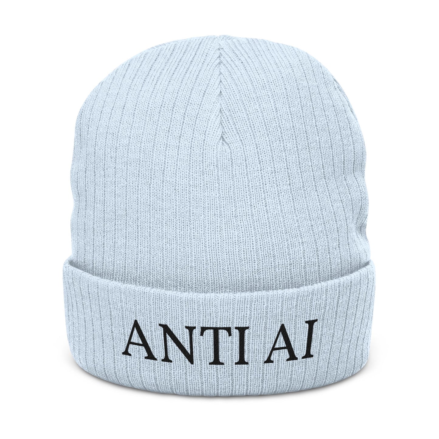 Embroidered 'ANTI AI' Ribbed Knit Beanie NO AI LOW TECH STATEMENT in a Cozy Winter Hat - NO AI - ANTI AI - WOMAN OWNED BUSINESS