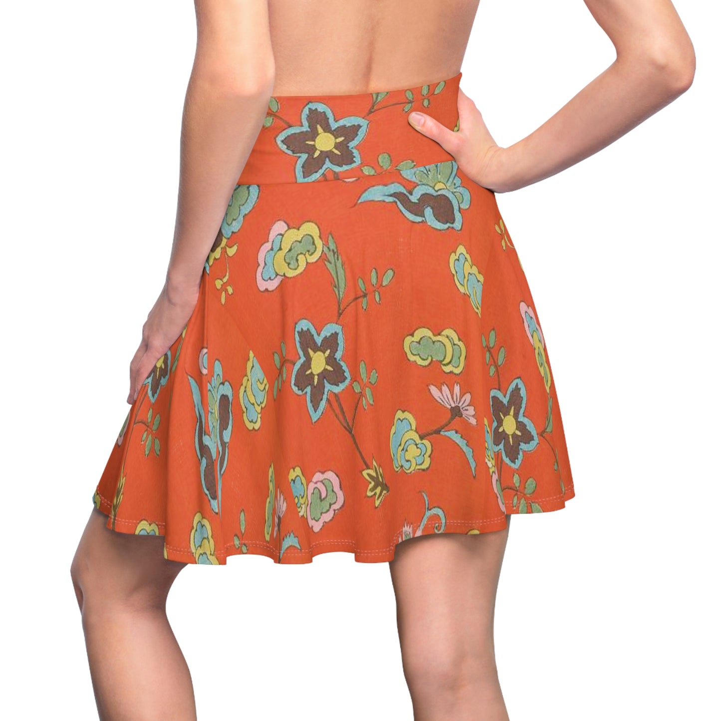 Floral Orange Skirt – Retro Bloom A-Line - Vintage Japanese Fabric Design with Comfy, lightweight fabric, Woman-Owned Business & Artist