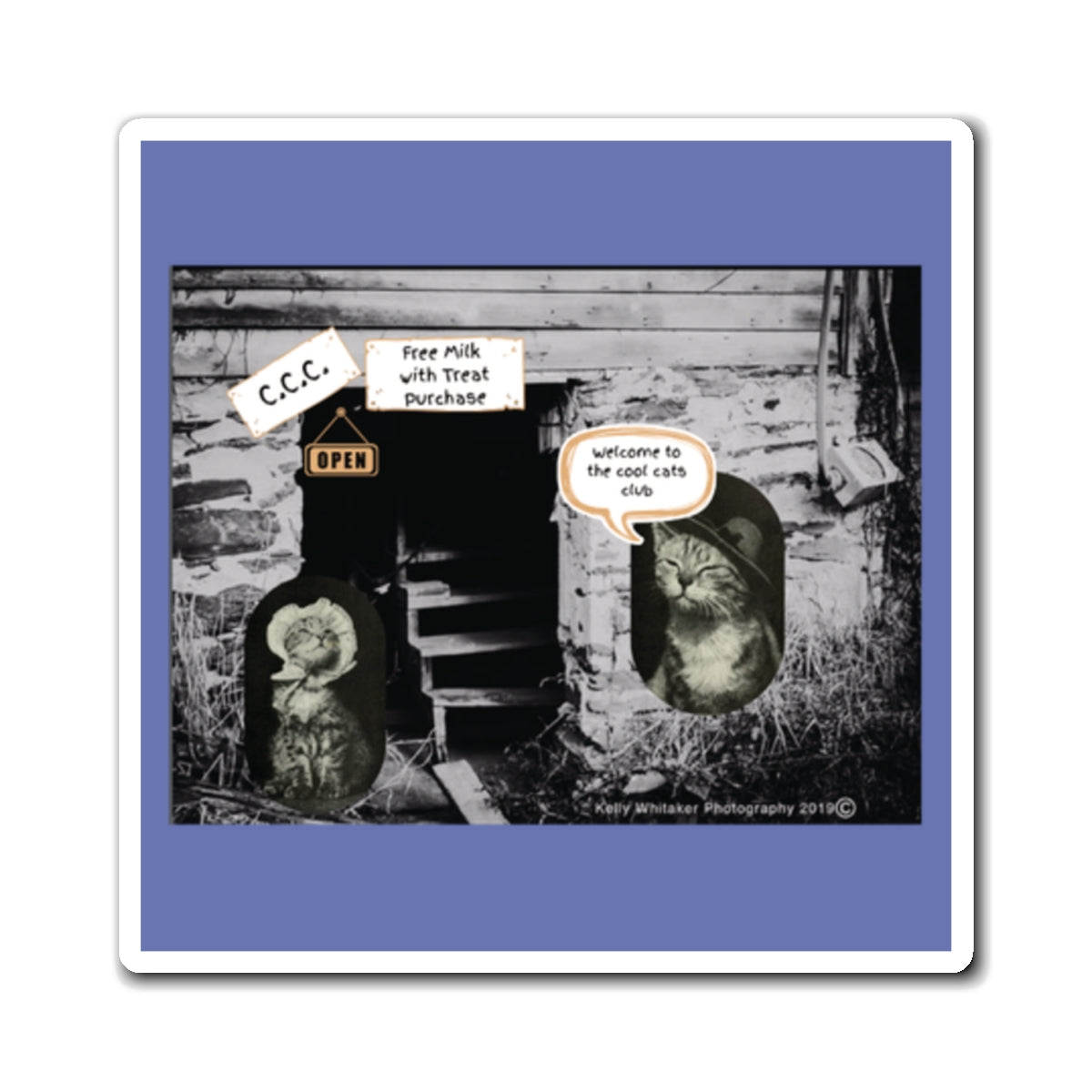 Vintage Cats Funny Magnet — Haunted Staircase with Ghostly Speech Bubbles