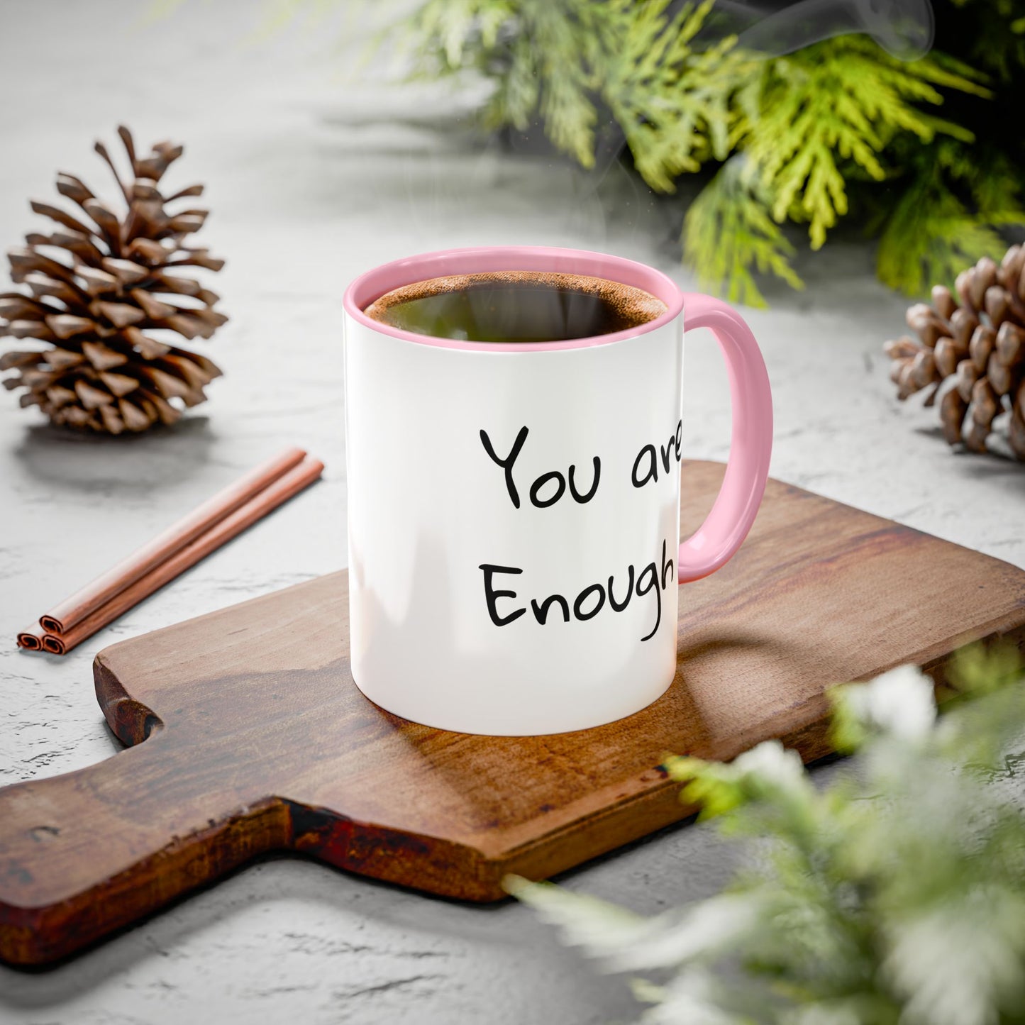 CAT LGBTQ Pride Parade "You are Enough" Coffee Mug — Color Accent 11oz & 15oz - Kitties on Parade!