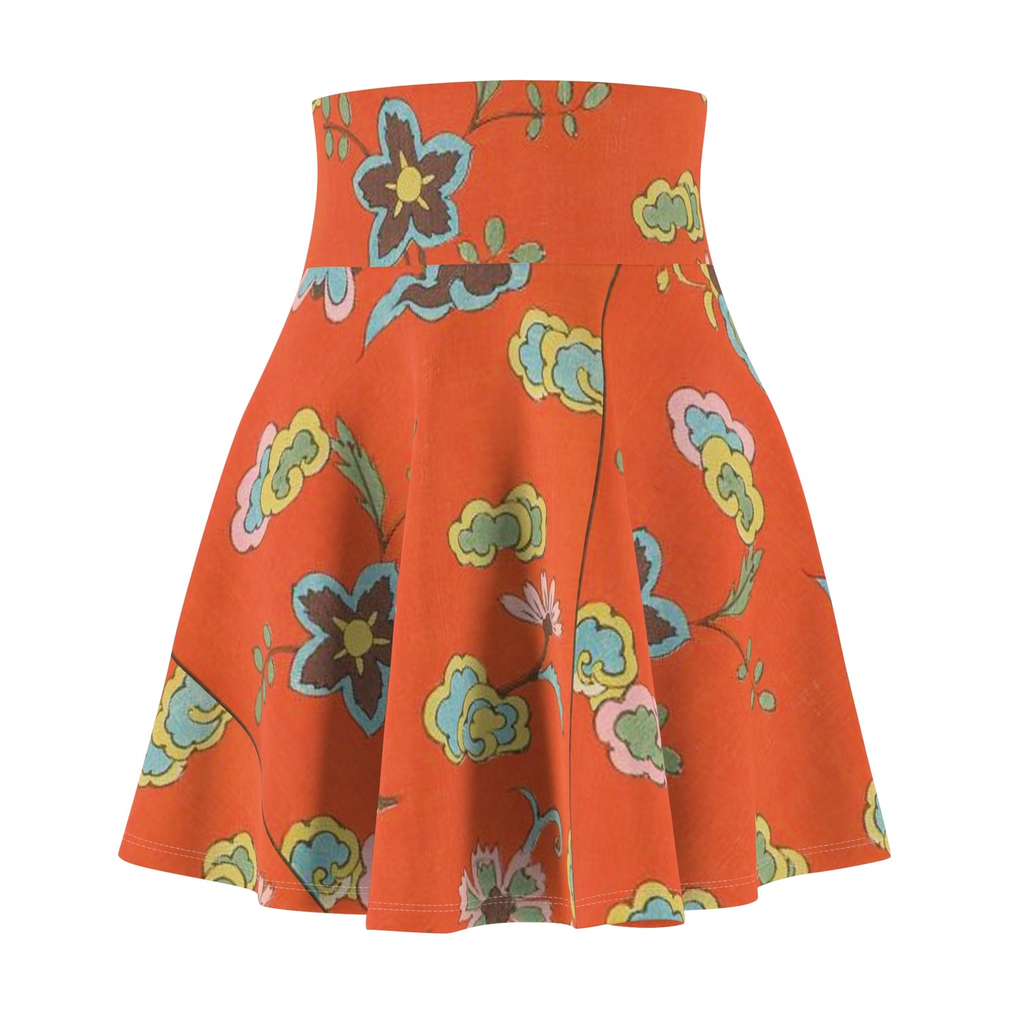 Floral Orange Skirt – Retro Bloom A-Line - Vintage Japanese Fabric Design with Comfy, lightweight fabric, Woman-Owned Business & Artist