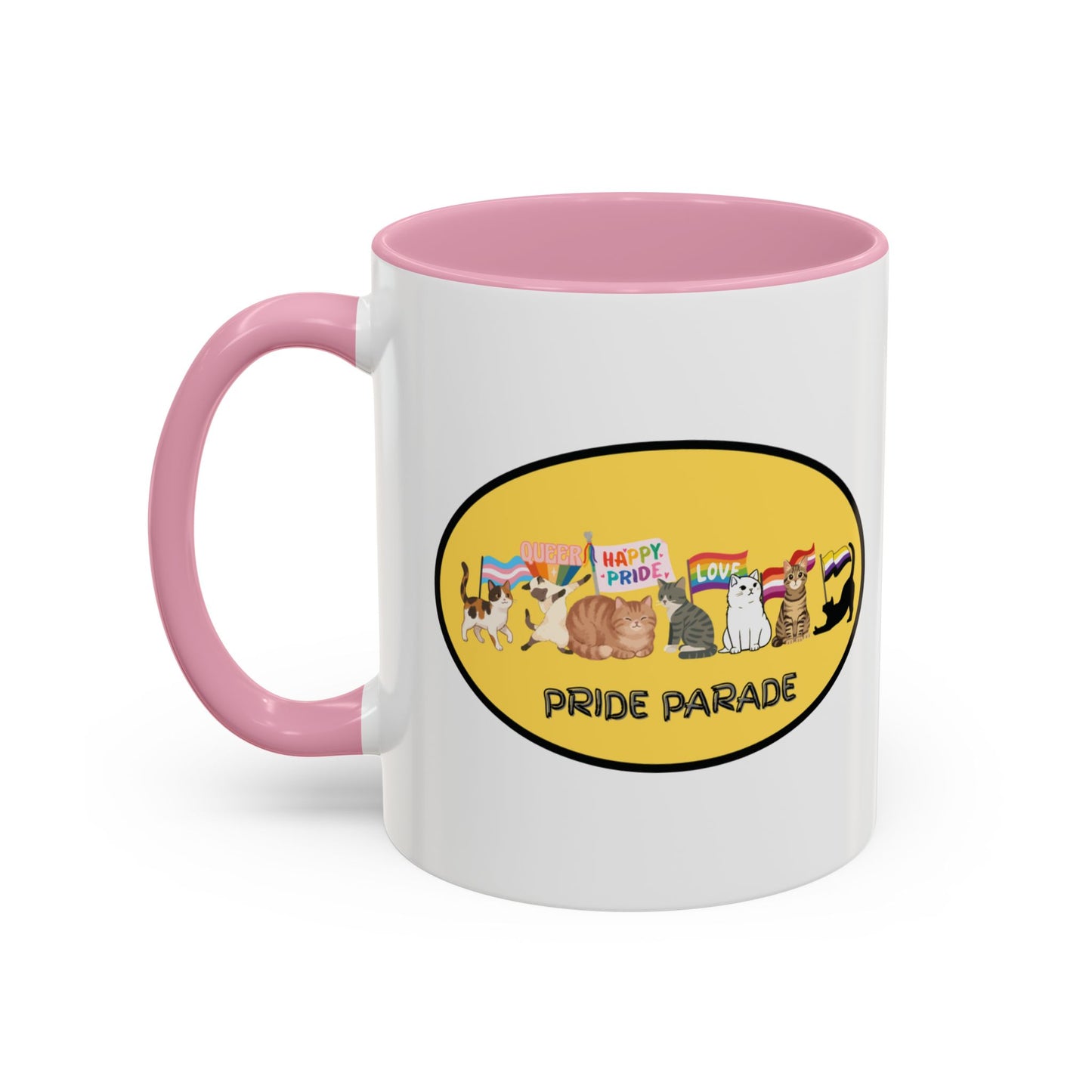 CAT LGBTQ Pride Parade "You are Enough" Coffee Mug — Color Accent 11oz & 15oz - Kitties on Parade!
