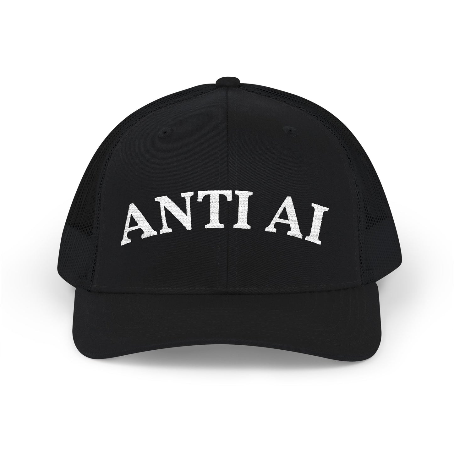 ANTI AI Snapback Trucker Hat – Retro White-Black Mesh Cap for Those who DETEST AI and want the world to know! NO AI and NO DATA CENTERS
