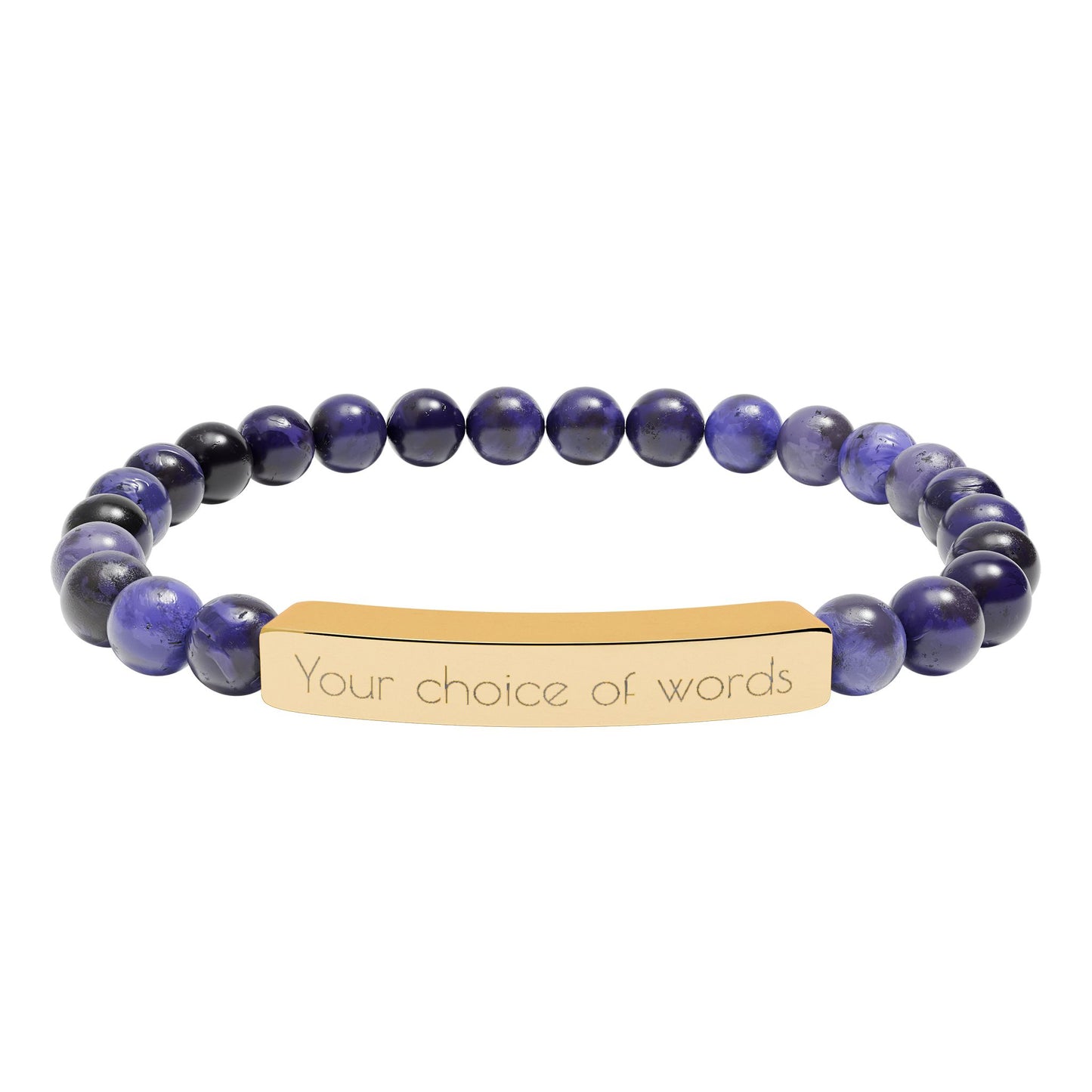 Custom Engravable Natural Stone Bead Bracelet — Personalized Bar Stretch Bracelet - YOU CHOOSE THE WORDS or PHRASE