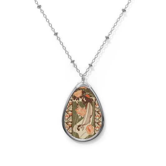 Meet JUNE - Art Nouveau Floral Necklace Pendant — Vintage Style Rose Teardrop Jewelry Antique Archival Image - Woman-Owned Business in Virginia
