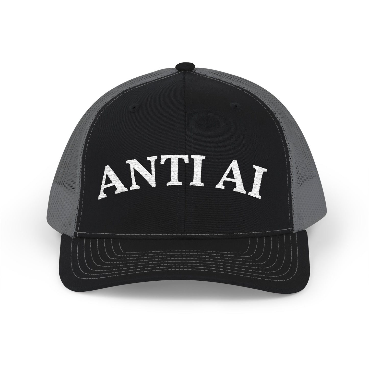 ANTI AI Snapback Trucker Hat – Retro White-Black Mesh Cap for Those who DETEST AI and want the world to know! NO AI and NO DATA CENTERS