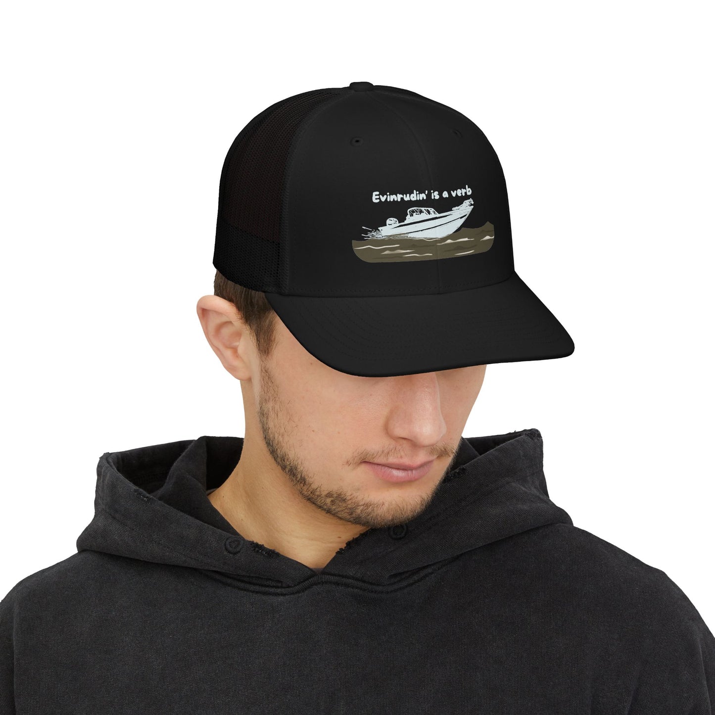 Boat Life Trucker Hat / Cap — "Evinrudin is a Verb" Snapback Hat celebrating days on the lake or river and Summer vibes