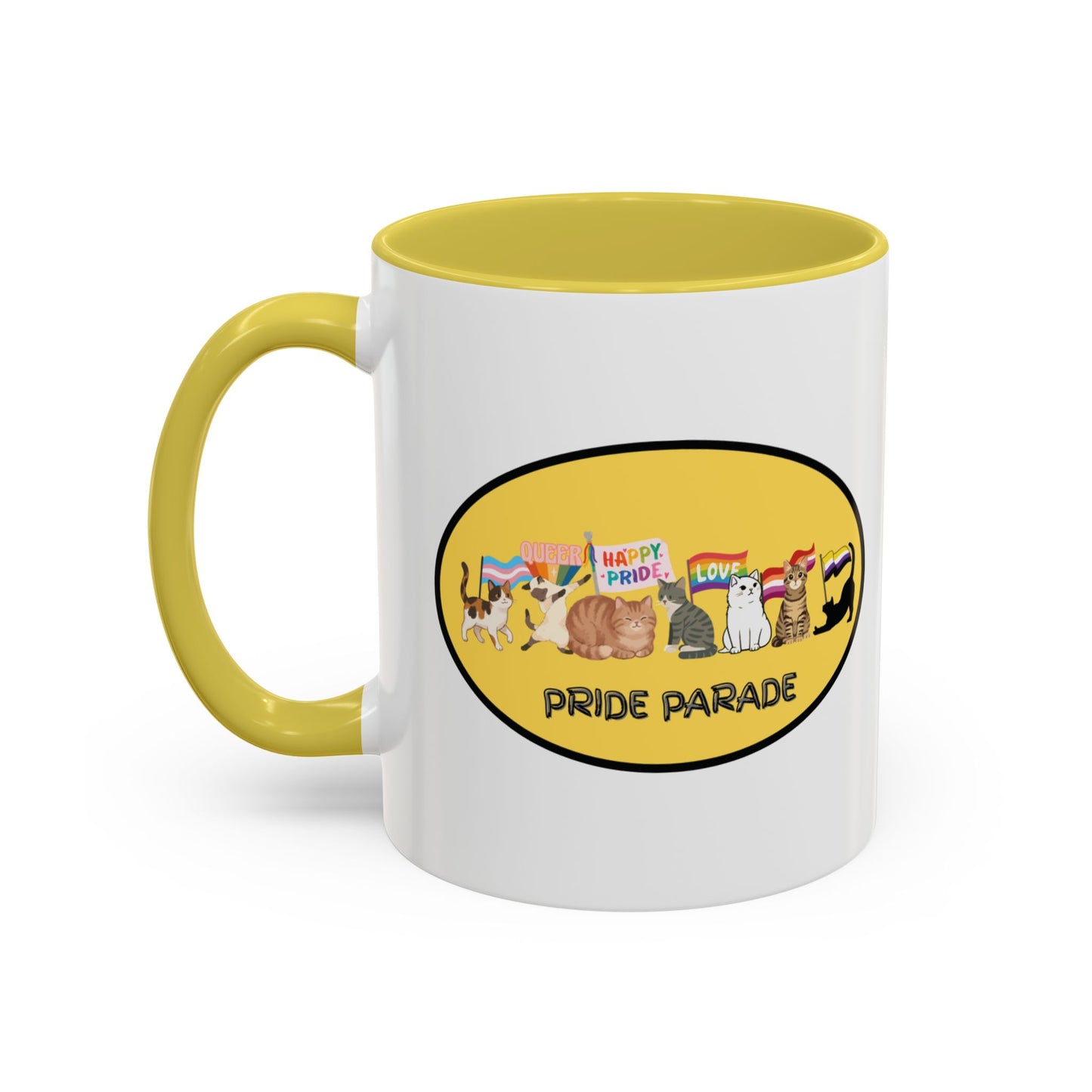 CAT LGBTQ Pride Parade "You are Enough" Coffee Mug — Color Accent 11oz & 15oz - Kitties on Parade!