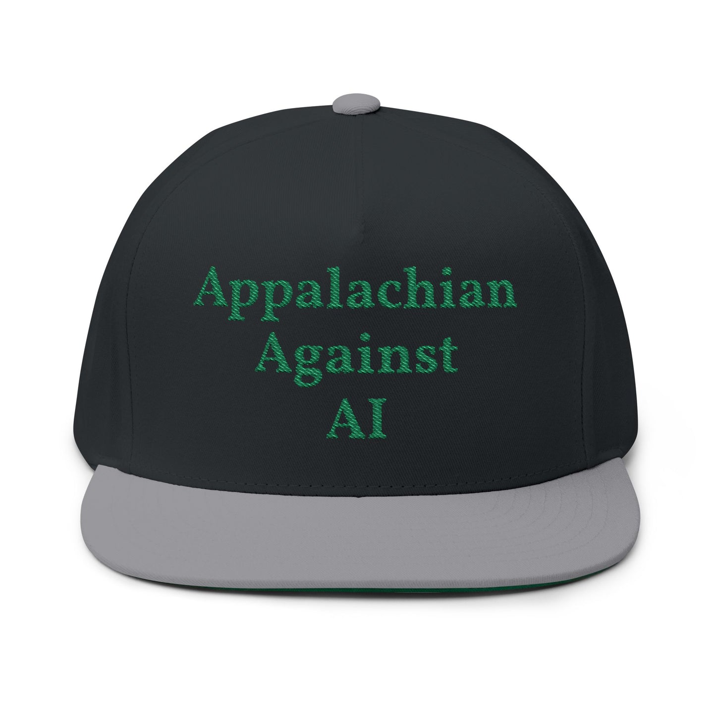 ANTI AI - NO AI hat with Embroidered "Appalachian Against AI" Flat Bill Cap — Statement Hat Against Artificial Intelligence WOMAN OWNED BUSIINESS