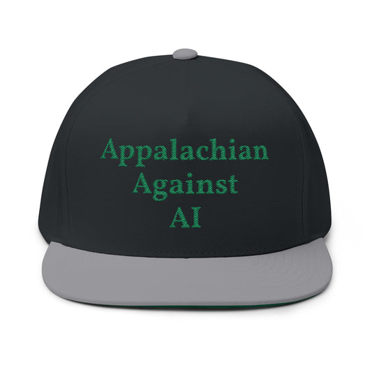 ANTI AI - NO AI hat with Embroidered "Appalachian Against AI" Flat Bill Cap — Statement Hat Against Artificial Intelligence WOMAN OWNED BUSIINESS