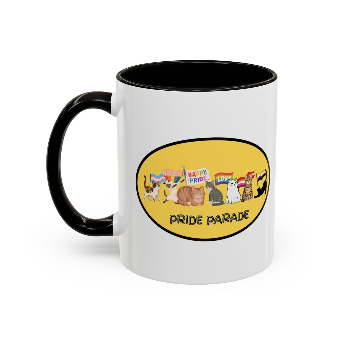 CAT LGBTQ Pride Parade "You are Enough" Coffee Mug — Color Accent 11oz & 15oz - Kitties on Parade!