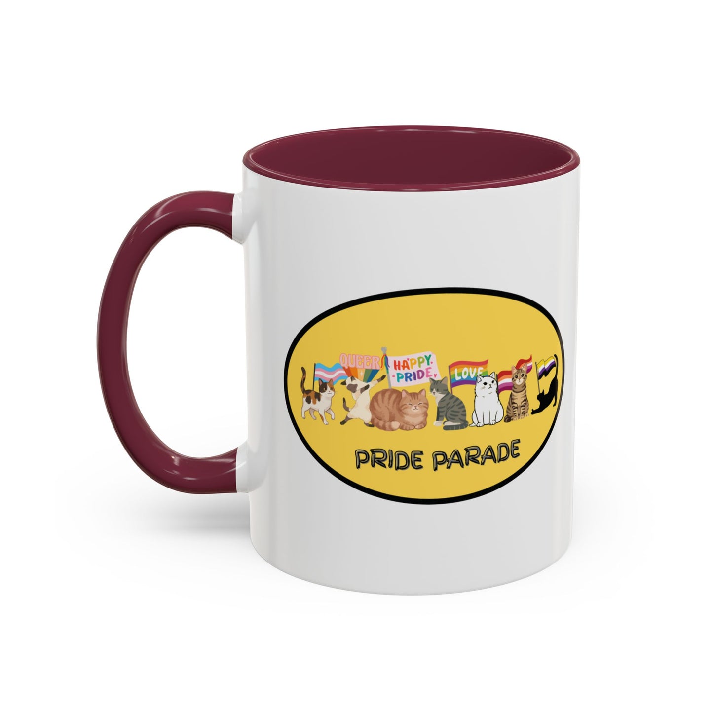 CAT LGBTQ Pride Parade "You are Enough" Coffee Mug — Color Accent 11oz & 15oz - Kitties on Parade!