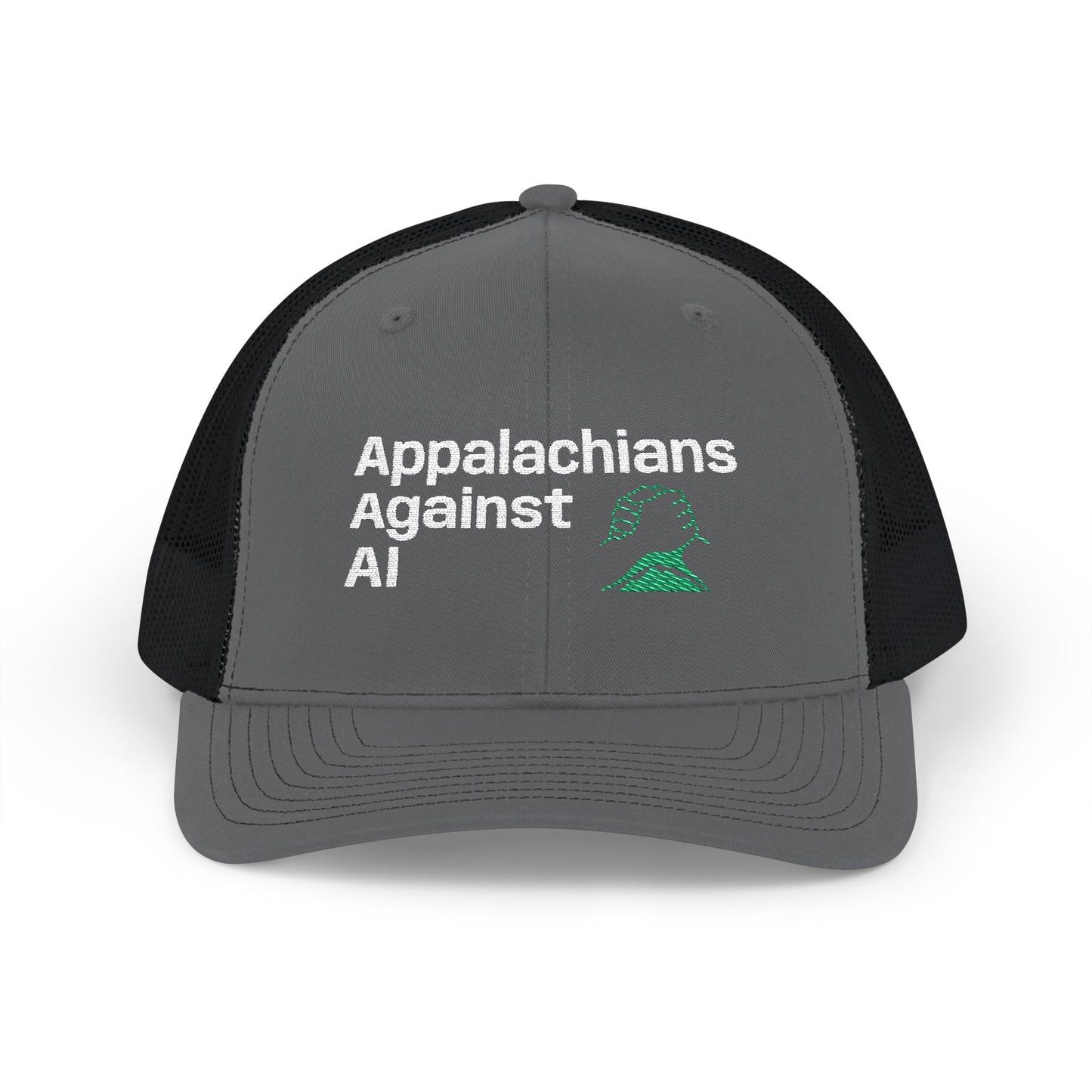 Appalachians Against AI - Snapback Trucker Hat — Mountain Pride Mesh Cap SAVE APPALACHIA FROM DATA CENTERS - ANTI AI hat