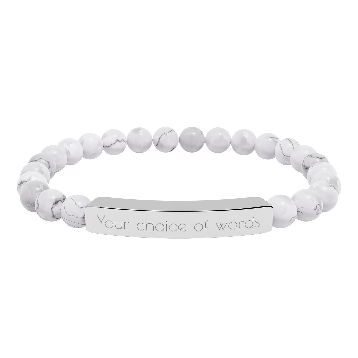 Custom Engravable Natural Stone Bead Bracelet — Personalized Bar Stretch Bracelet - YOU CHOOSE THE WORDS or PHRASE