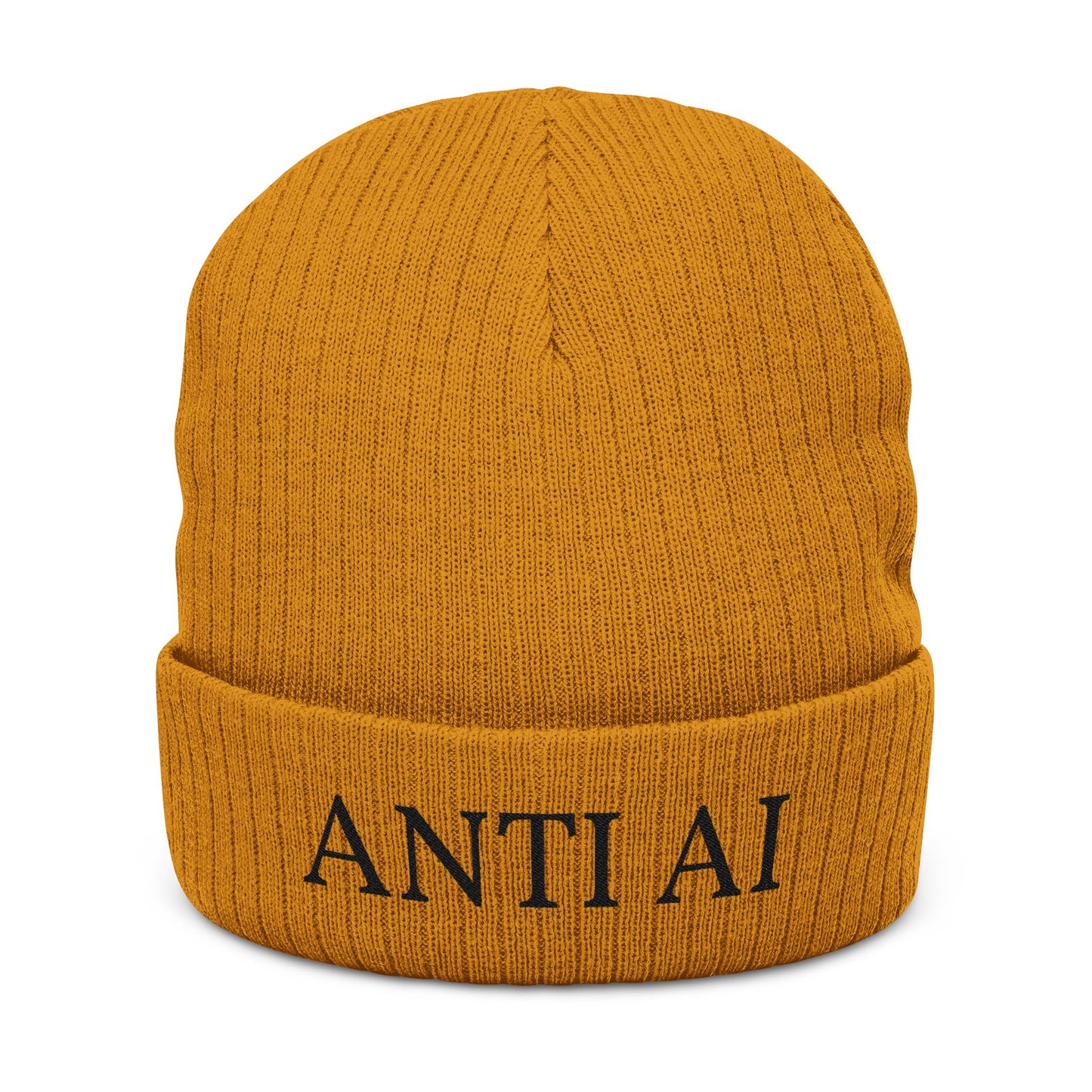Embroidered 'ANTI AI' Ribbed Knit Beanie NO AI LOW TECH STATEMENT in a Cozy Winter Hat - NO AI - ANTI AI - WOMAN OWNED BUSINESS